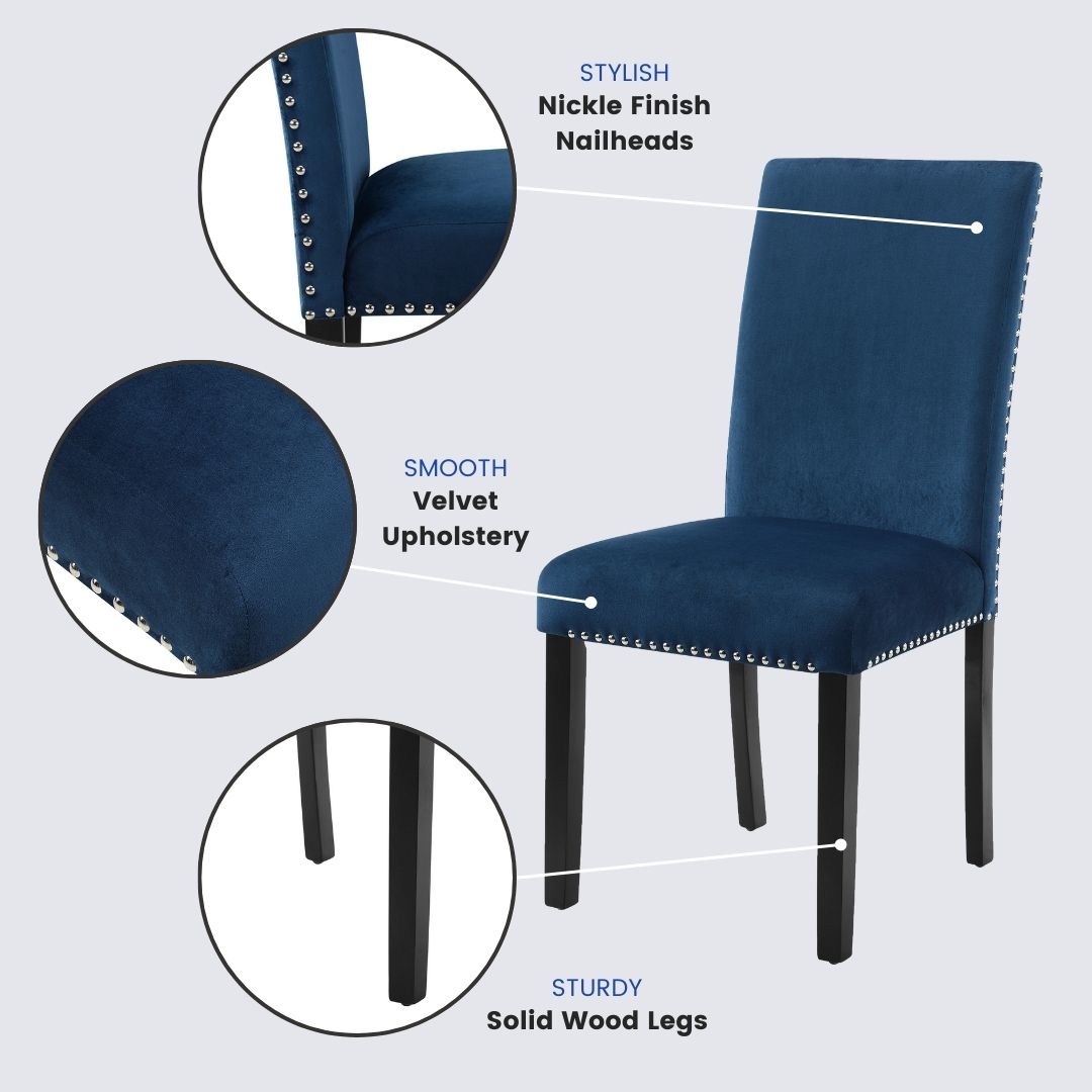 Roundhill Furniture 5-Piece Mella Dining Set - Round Faux Marble Table with 4 Velvet Parsons Chairs, Dark Espresso Finish - Perfect for Small Spaces, Breakfast Nooks & Modern Apartments