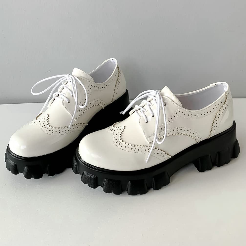 KOKOMOMO Women's Chunky Platform Oxford Loafers with Buckle - Gothic Style Shoes for Casual Outfits & Everyday Wear