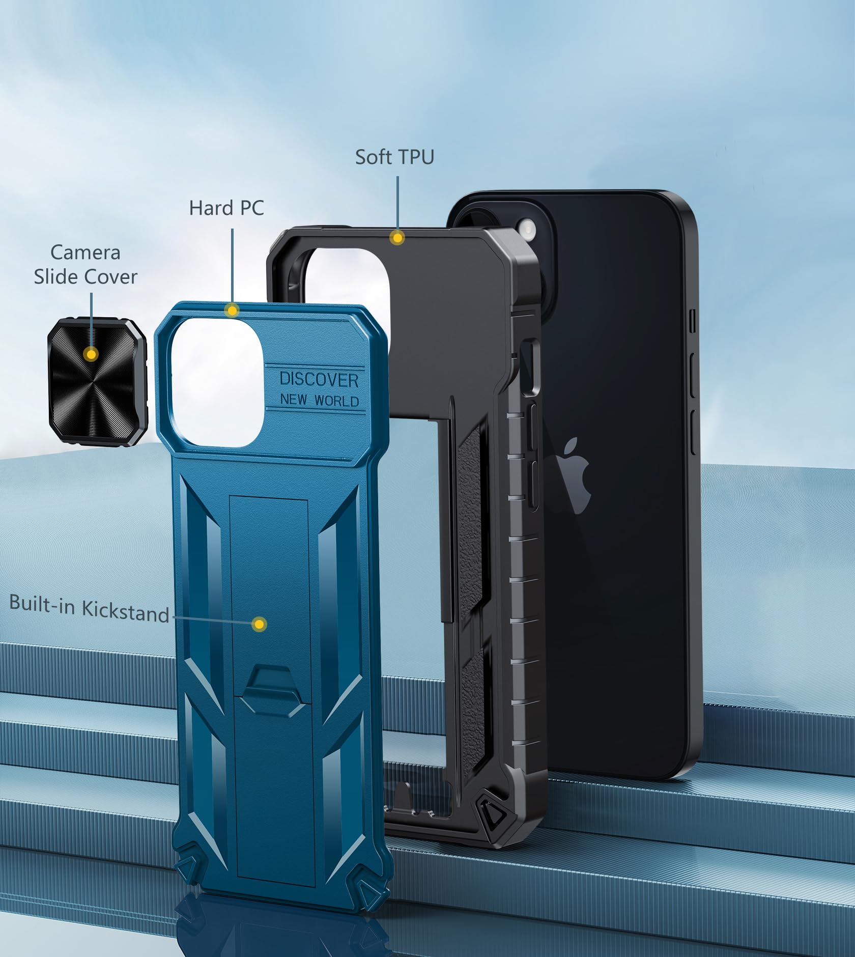 FNTCASE Military Grade Shockproof iPhone 15 Case with Kickstand - Heavy Duty Rugged Phone Cover with Anti-Slip Texture & Slide Protection - Perfect for Outdoor Activities, Construction Work & Extreme Sports
