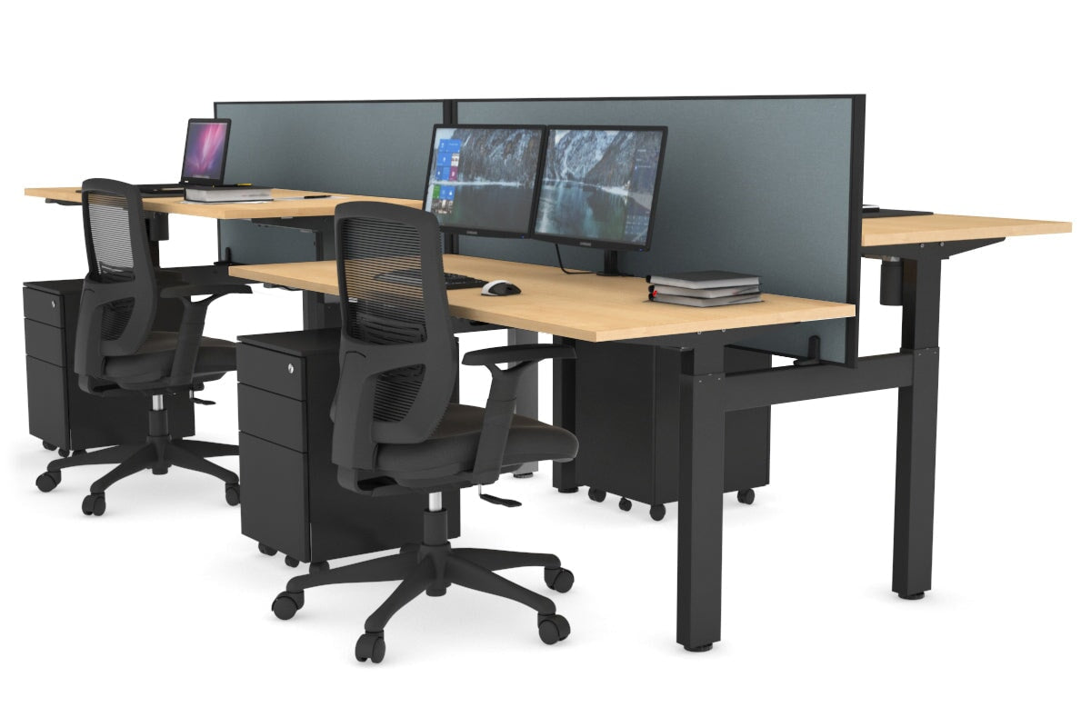 Adjustable 4-Person H Bench Workstation with Black Frame - 1600L x 700W - Perfect for Office, Workshop, or Collaborative Workspaces