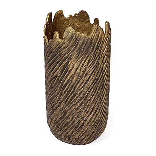 GILD Design House Leela Cast Aluminum Antique Gold Metal Table Vase - Elegant Home Decor for Living Room, Dining Table & Wedding Centerpieces