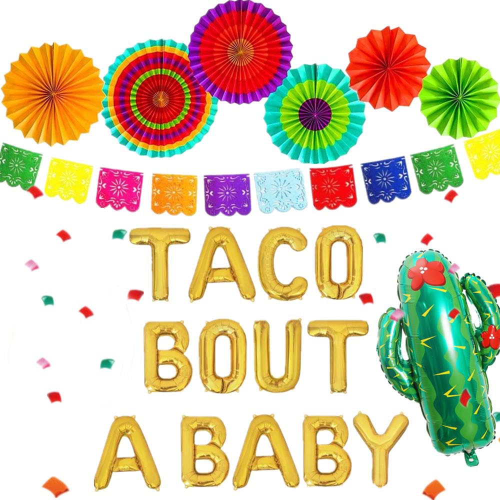 JeVenis 29PCS Taco Themed Baby Shower Decorations Set - Fiesta Balloons, Banner & Cactus Decor for Gender Reveal, Birthday Party & Nursery Celebration