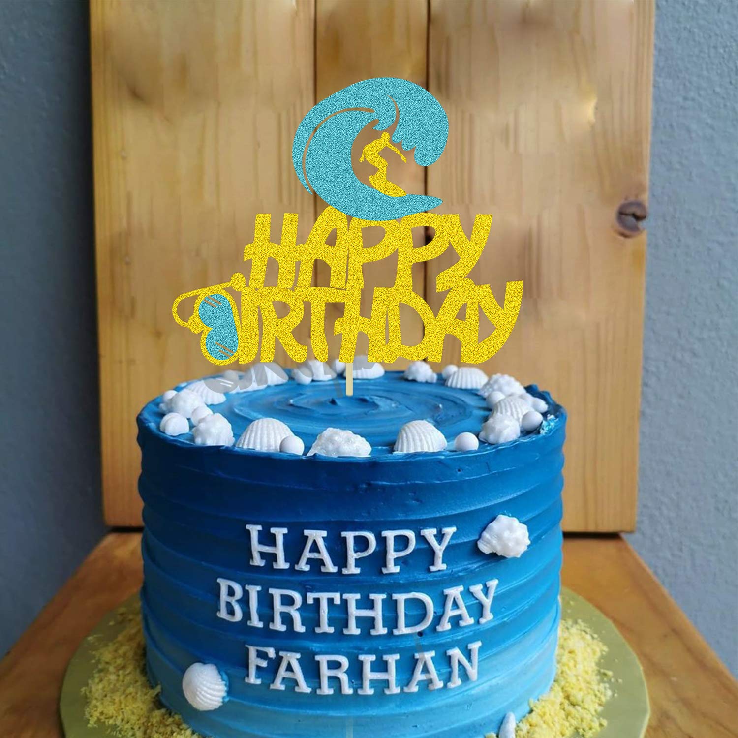 Glitter Double-Sided Happy Birthday Surfboard Cake Topper - Perfect for Summer Beach, Surfing & Hawaii Themed Party Decorations | Ideal for Birthday Cakes, Cupcakes, and Dessert Table Displays