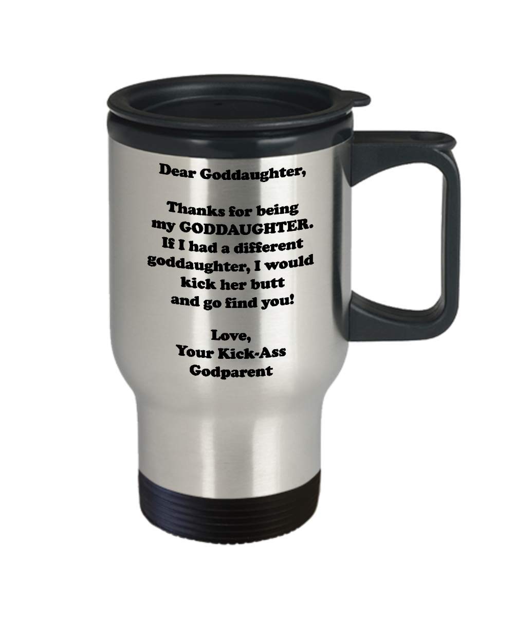Funny Goddaughter Gifts From Godparents - Insulated Travel Coffee Mug Tumbler for Godmother, Godfather - Perfect for Baptism, Wedding, Birthday - Great for Teens, Adults & Kids - Use at Home, Office or Travel
