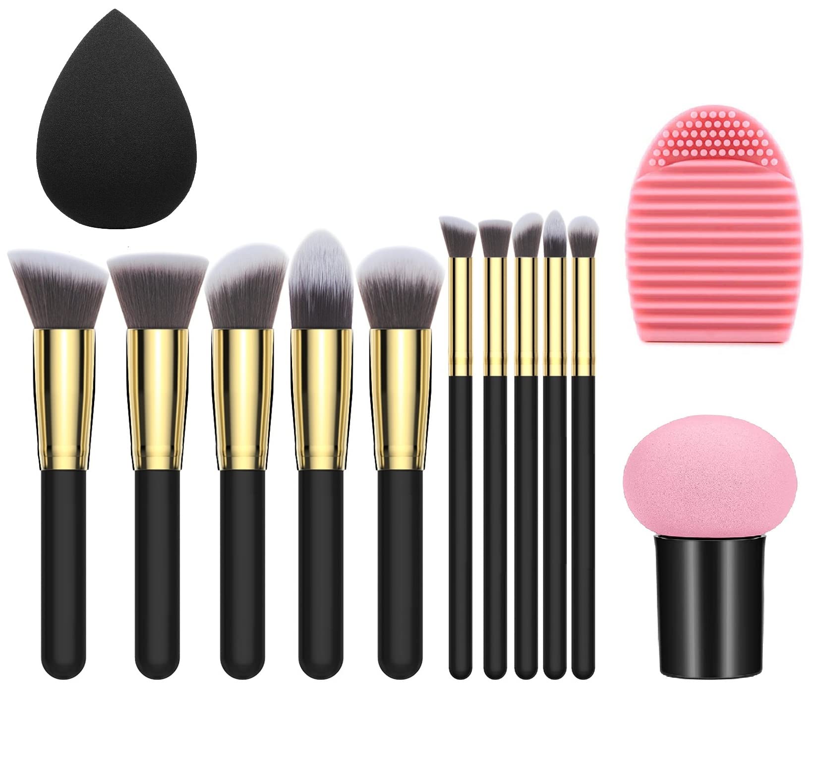 ClubBeauty 13-Piece Professional Makeup Brush Set with Foundation, Blush, Eye & Face Brushes, Powder Cream Applicators, Mushroom Head Sponge & Brush Cleaner - Perfect for Daily Makeup, Contouring & Blending