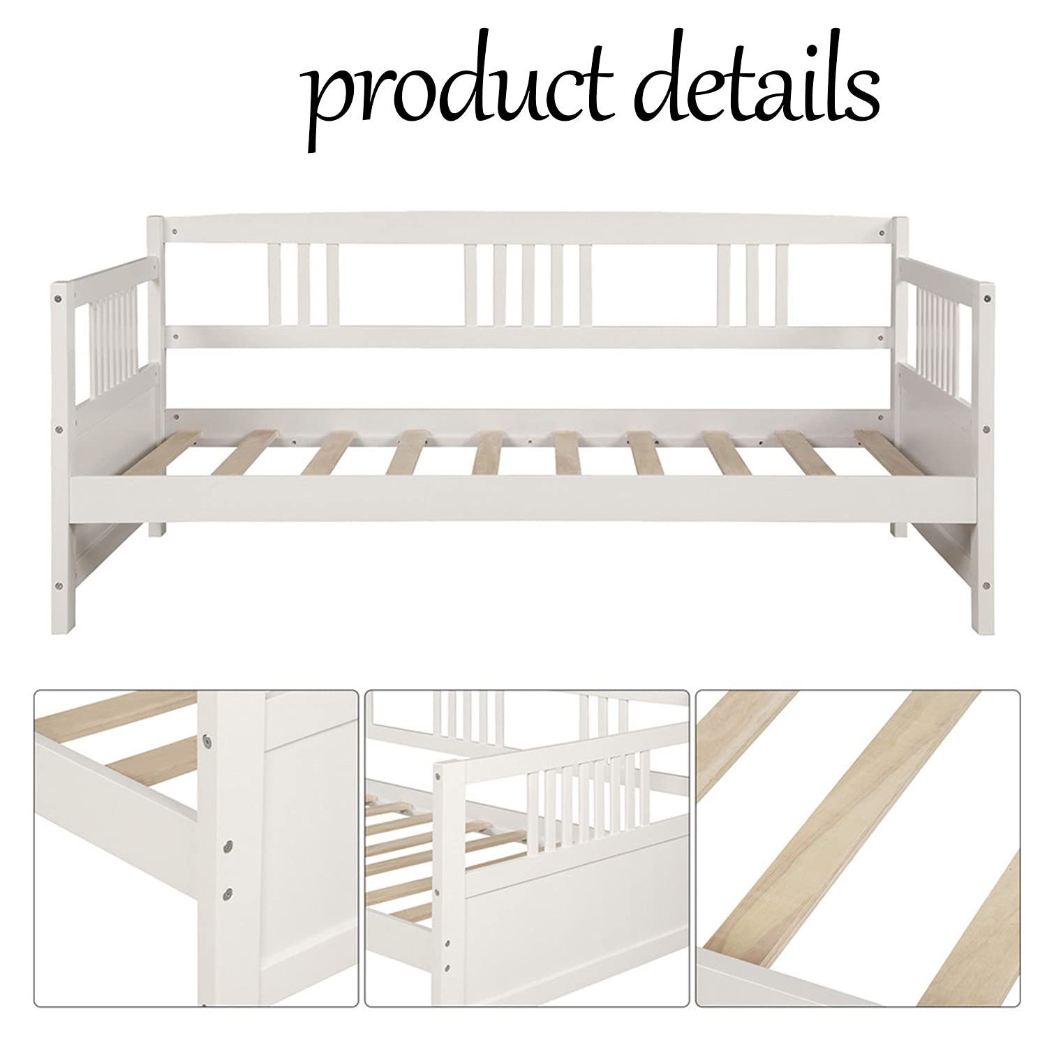 Wood Twin Size Trundle Daybed with Storage Drawers & Roll-Out Bed Frame - Sturdy Dual-Use Sofa Bed for Kids, Teens & Adults - Perfect for Bedroom, Living Room & Guest Room Space Saving Solution