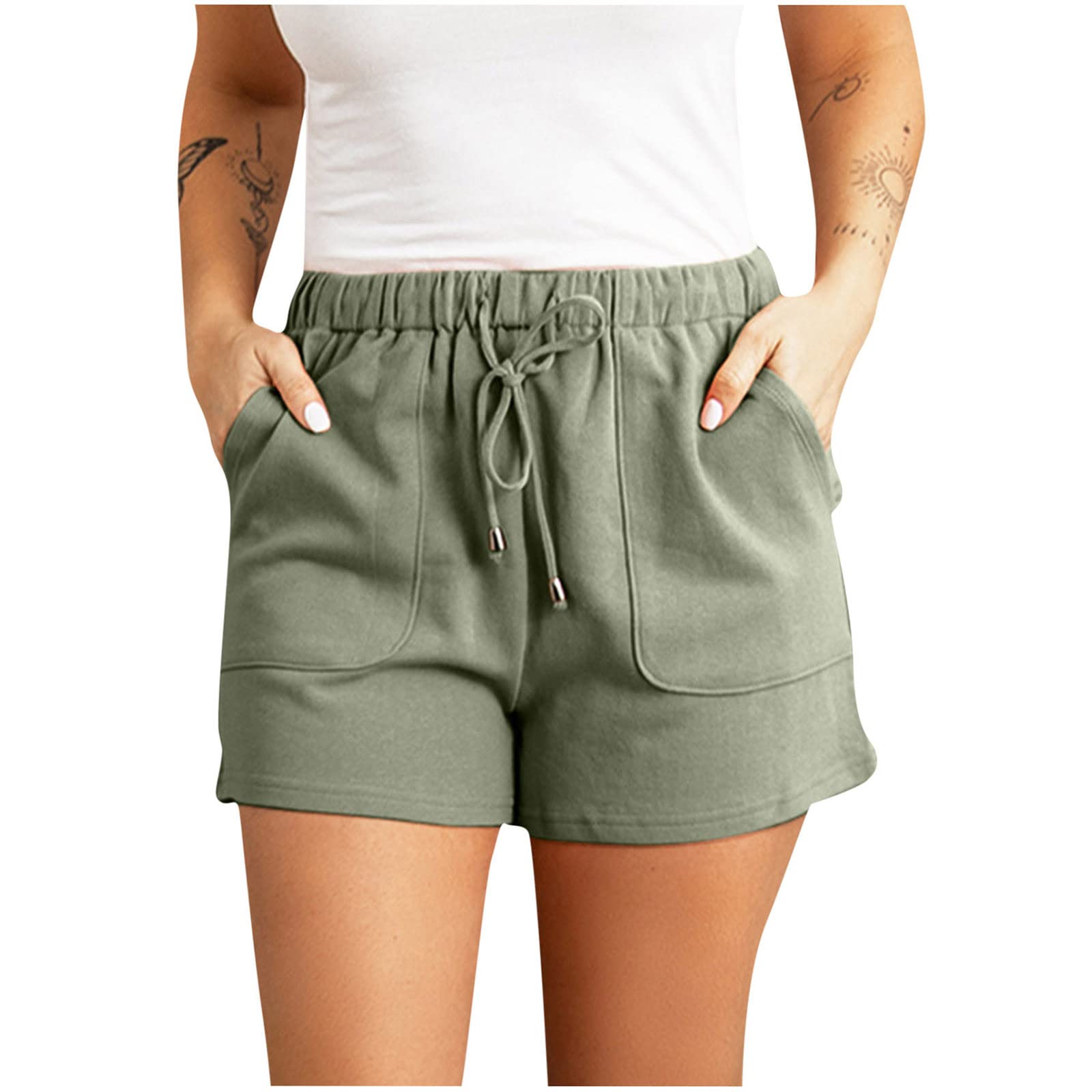 Trendy High Waist Shorts for Women - Summer Casual Lounge Pants with Pockets for Beach & Home