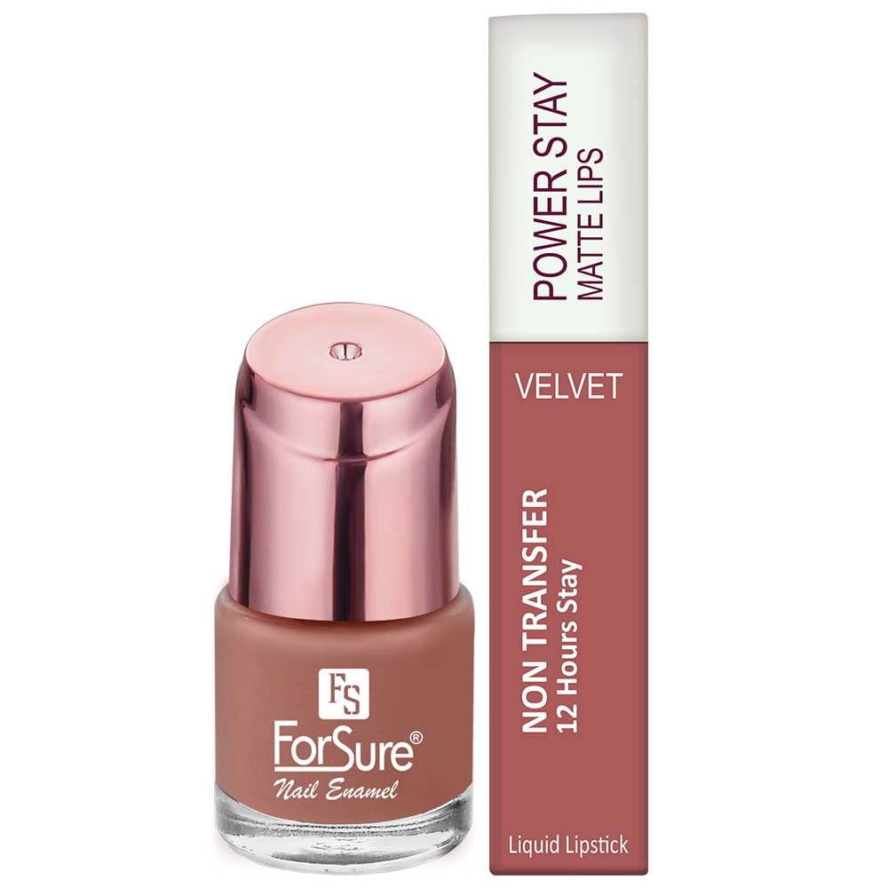 ForSure® Long-Lasting Liquid Matte Lipstick & Nail Polish Set - Waterproof, Smudge-Proof (Glossy Nude & Peach Nude Shades) | Perfect for Daily Wear, Parties & Special Occasions