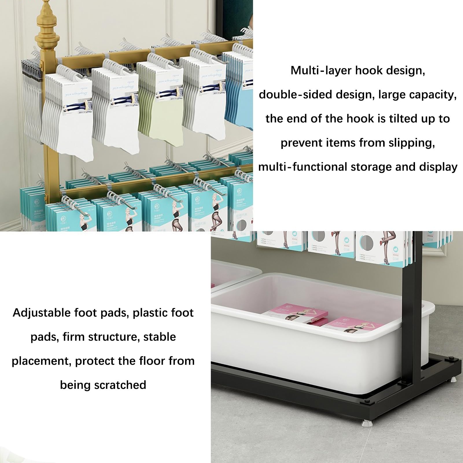 Premium Retail Display Rack for Socks, Slippers, Underwear & Accessories - Multifunctional Store Shelving Unit with Jewelry, Keyring & Phone Case Storage (Gold, 5-Tier) - Perfect for Boutiques, Clothing Stores & Commercial Displays