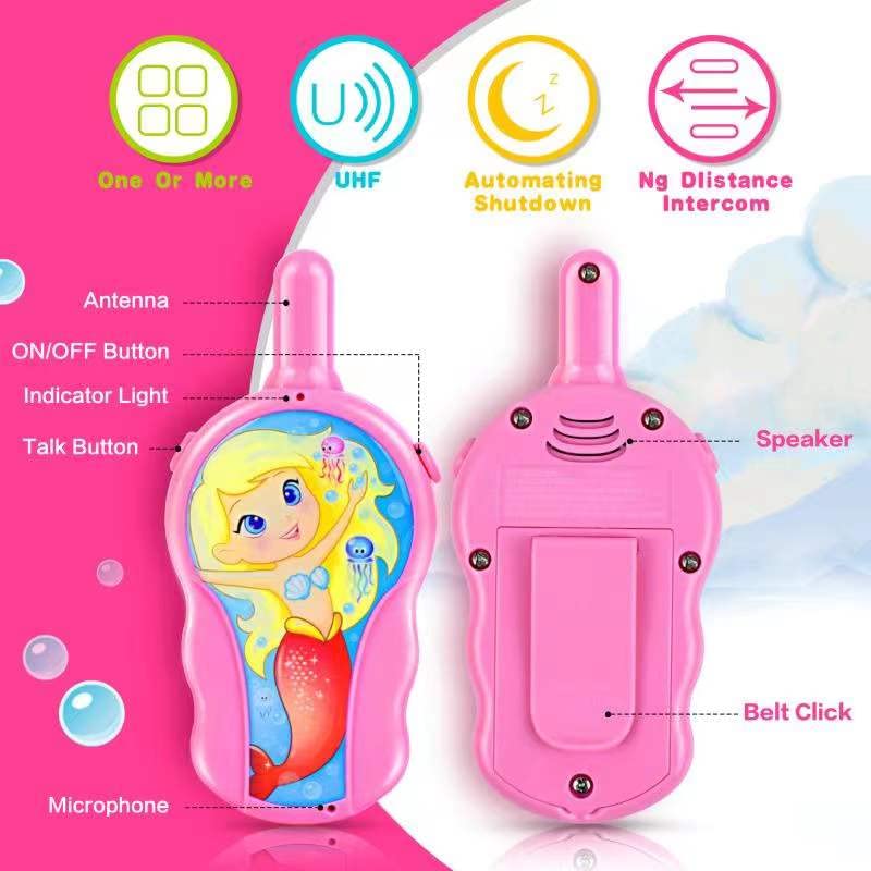 Kids Walkie Talkies - Long Range 2-Way Radios for Boys & Girls Ages 4-8 | Pink Mermaid Themed Toy for Indoor & Outdoor Play | Perfect Christmas, Birthday & Easter Gift (2 Pack) - Great for Backyard Adventures, Camping & Family Game Nights