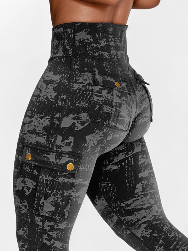 ZASUWA Women's Unique Print Pocket Cargo Leggings - Stylish & Functional Workout Pants for Yoga, Running & Outdoor Activities