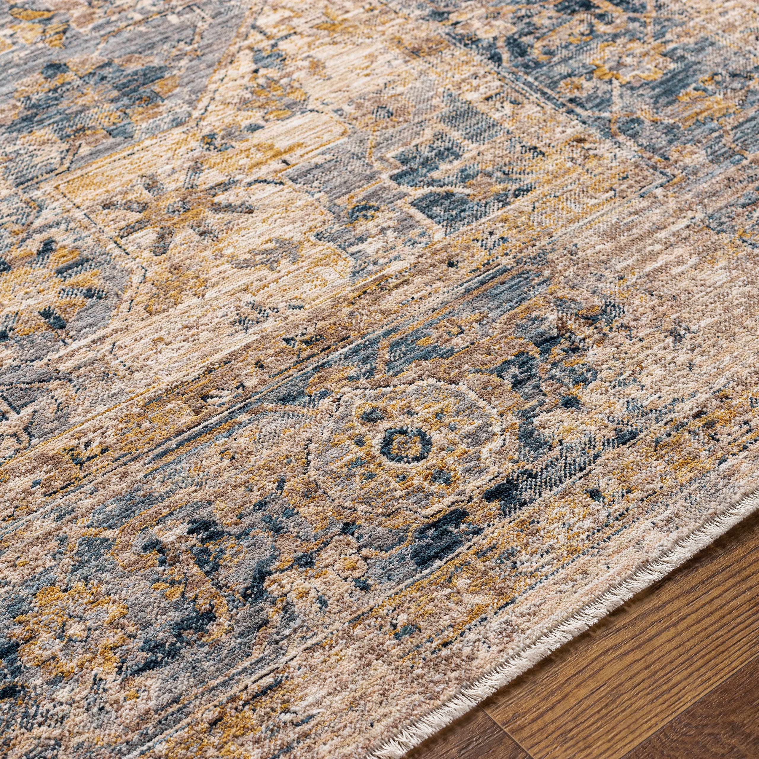 Hauteloom Chuka Traditional Beige and Blue Area Rug 5' x 7'5