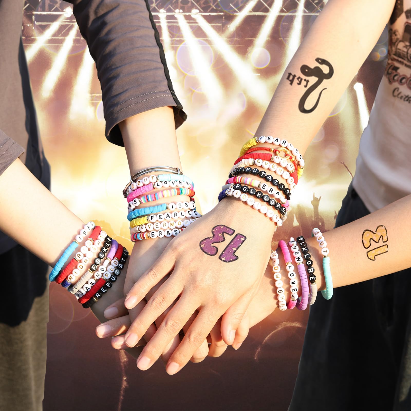 **Friendship Bracelets Set for Women & Girls - Eras Tour Inspired Bracelets with Lover, Fearless, Anti-Hero, 1989, Reputation Themes - Perfect for Concerts, Gifts & Taylor Swift Outfits**