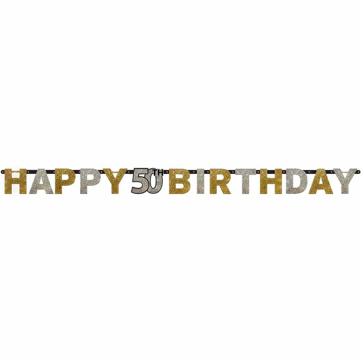 50th Birthday Sparkling Celebrations Letter Banner - 7ft Gold Foil Party Decor for Anniversary, Wedding, Graduation & Special Events