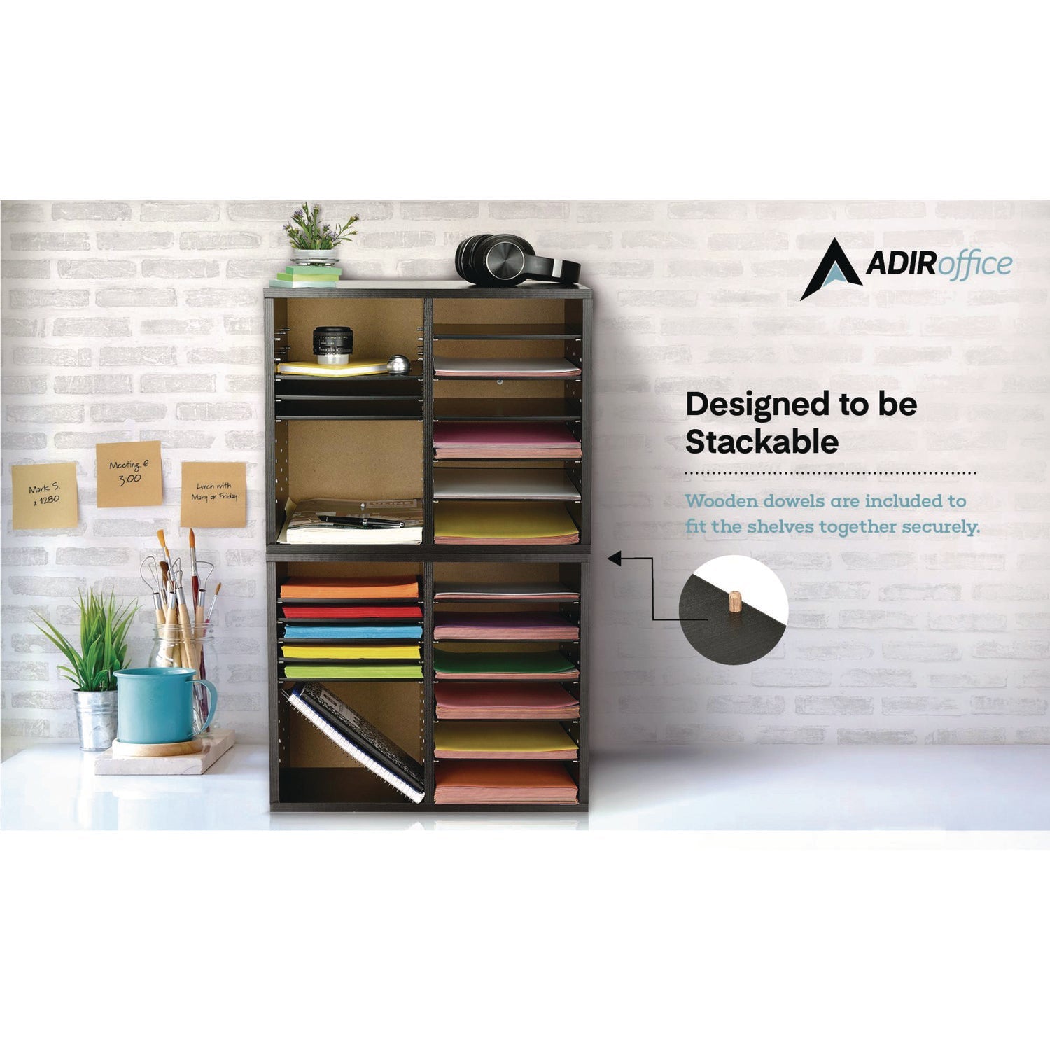 Wooden Letter Size Literature Organizer - 12 Adjustable Compartments for Office & Home (20
