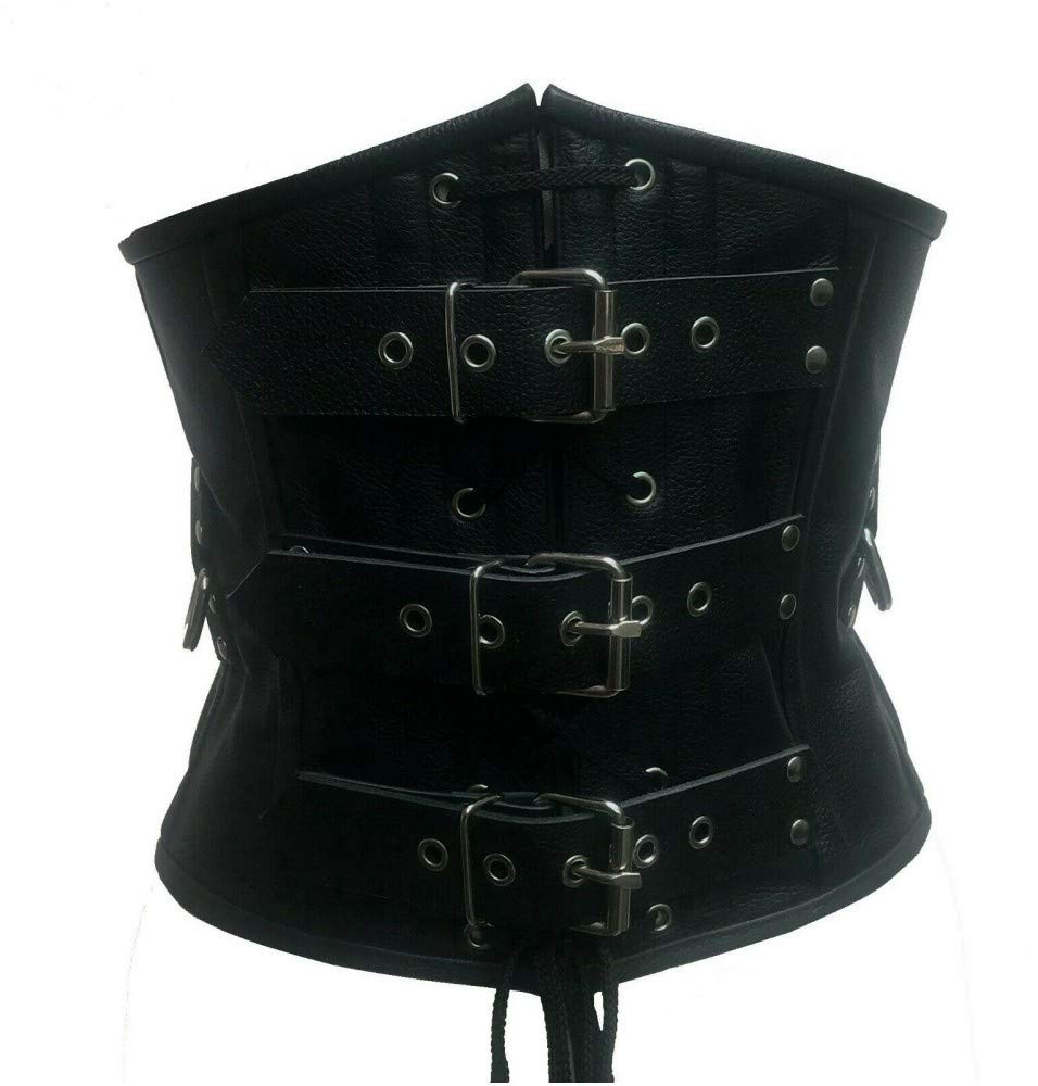 Men's Real Black Leather Heavy Duty Bondage Corset Belt (MCOR1) - Perfect for BDSM, Fetish Wear & Gothic Fashion
