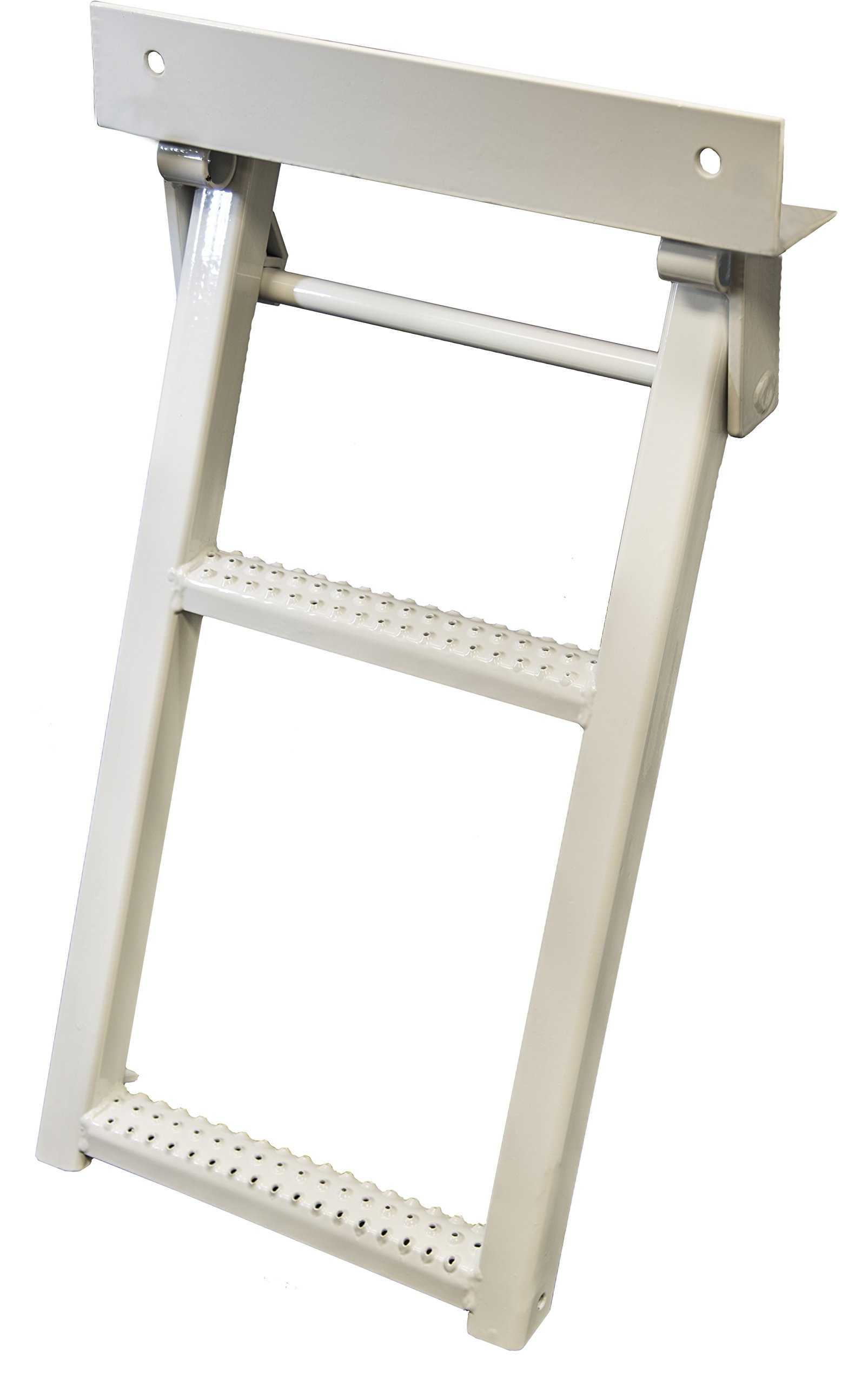 RS2W 2-Rung Retractable Truck Step - 17.38 x 30.25 Inch White Powdercoat with Non-Slip Treads & L-Shaped Bracket | 14 Inch Bolt Center | Heavy Duty Truck & Trailer Accessories for Easy Vehicle Access & Maintenance