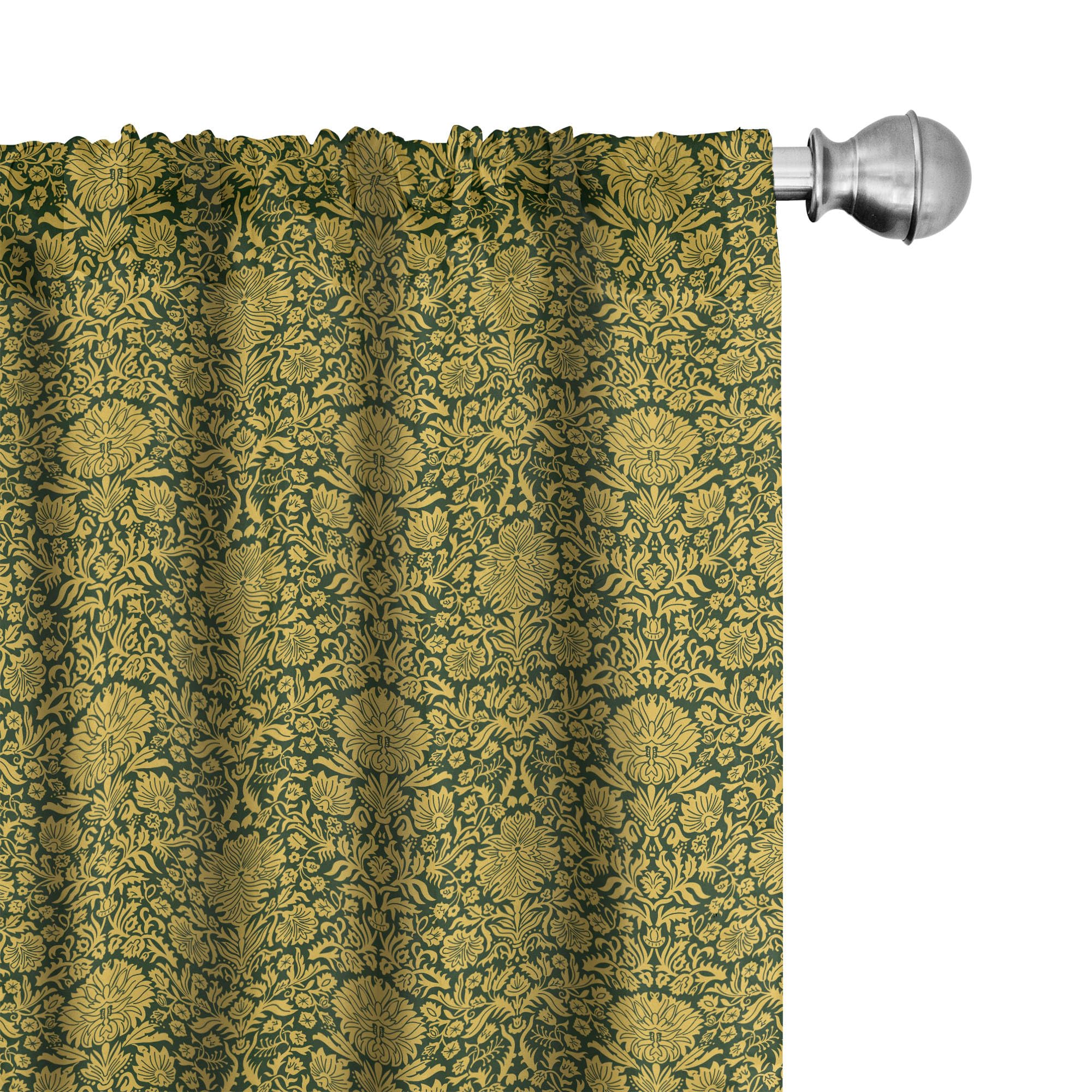 Ambesonne Floral Window Curtains - Victorian Baroque Flower Design with Swirl Petals & Branches Print, Lightweight Home Decor 2-Panel Set with Rod Pocket (28