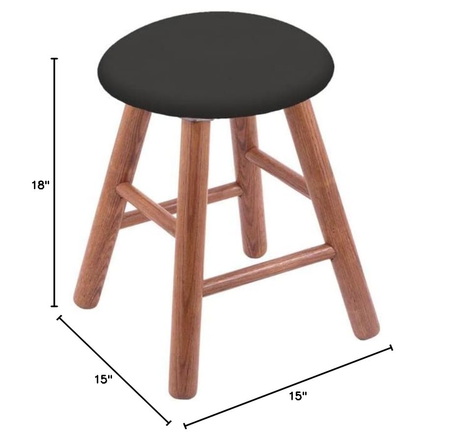 Oak Vanity Stool with Canter Iron Seat - Medium Finish Wooden Makeup Stool for Bedroom, Bathroom & Dressing Room