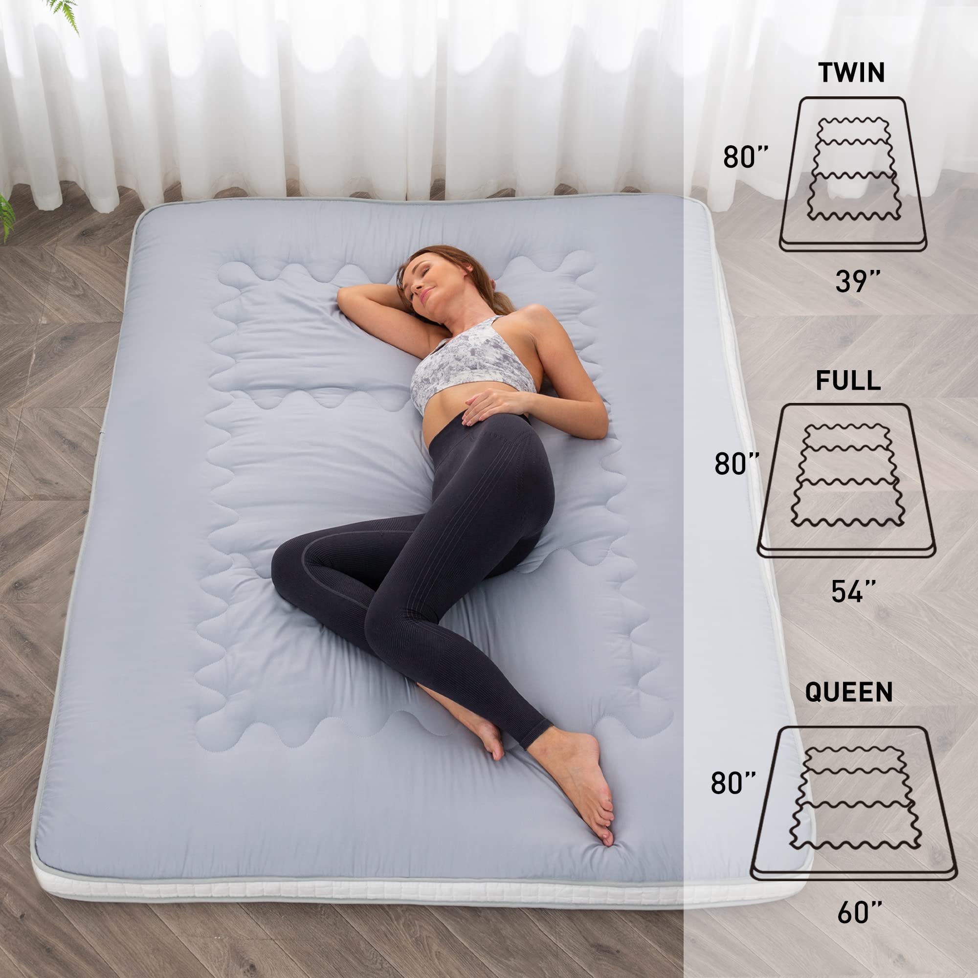 Japanese Floor Futon Mattress - Extra Thick Foldable Roll-Up Bed for Guest Room, Lounger & Travel | Portable Sleeping Mat for Small Spaces, Camping & Home Use
