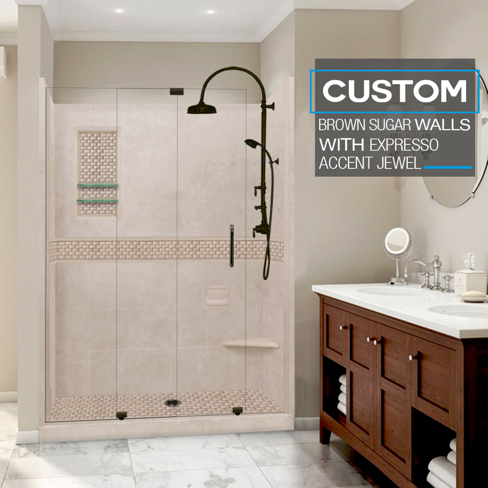 60 Alcove Brown Sugar Sistine Stone & Jewel Stone Accent DIY Shower Remodel Kit - Easy Bathroom Upgrade for Modern Home Renovation