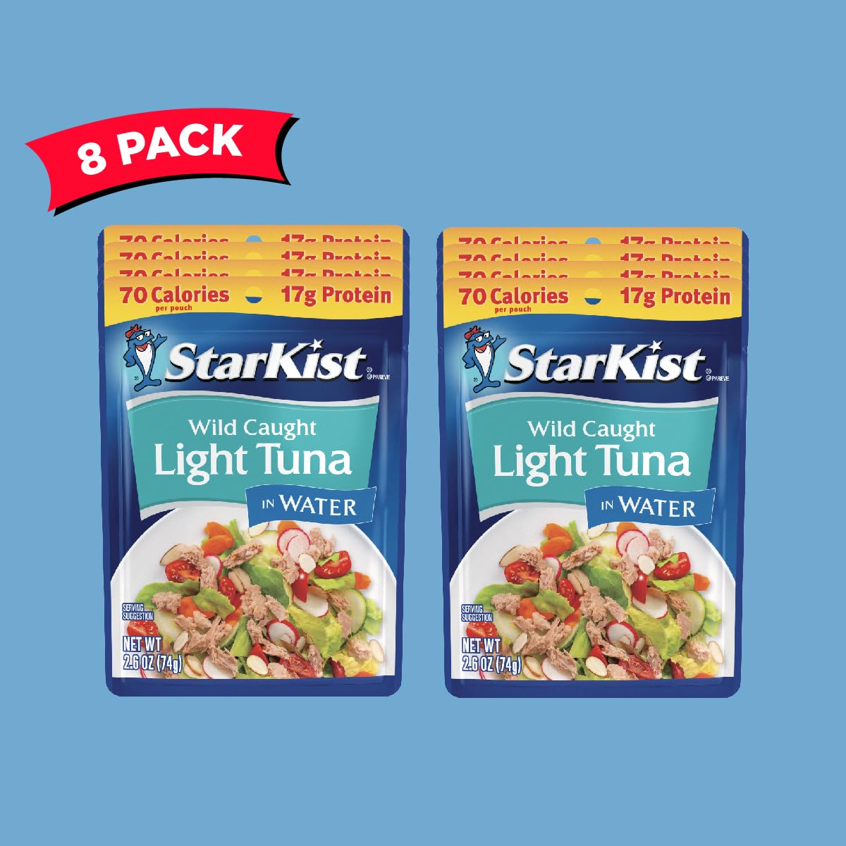 StarKist Chunk Light Tuna in Water - 2.6 oz Pouch (Pack of 8) | Healthy Protein Snack for Salads, Sandwiches & On-the-Go Meals | BPA-Free & Mercury Tested