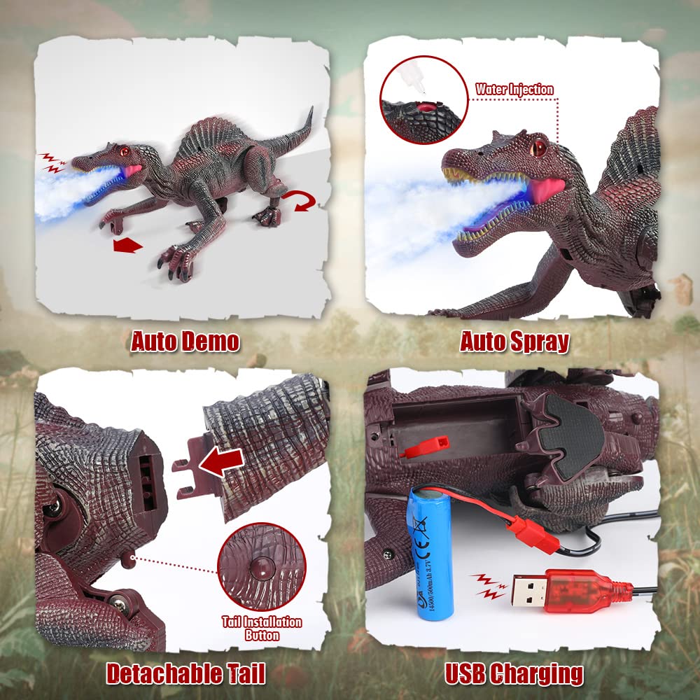 Mini Remote Control Dinosaur Toy - Light Up & Roaring RC Spinosaurus with Auto Spray, Walking Robot Dinosaur for Kids Ages 3-12 | Perfect Birthday Gift, STEM Toy for Boys & Girls | Indoor Play, Outdoor Adventure, Jurassic Themed Party