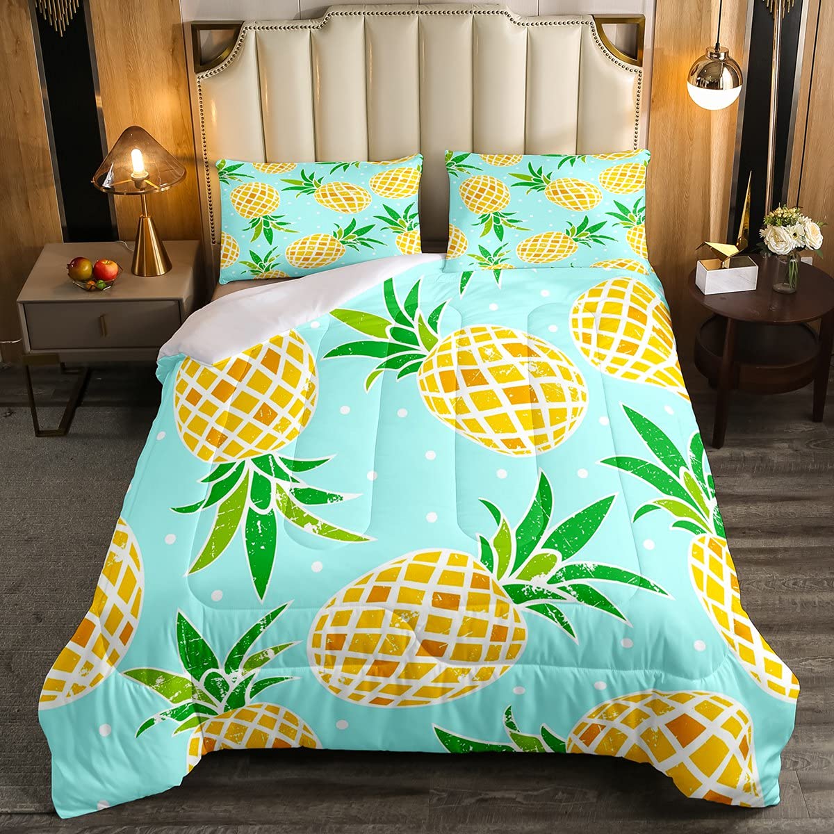 Pineapple Bedding Set Full Size - 3 Piece Tropical Fruit Cartoon Comforter Set with Duvet Insert & 2 Pillowcases | Soft Bedroom Decor for Kids, Teens & Adults | Perfect for Tropical Themed Bedrooms, Summer Decor & Gift Ideas