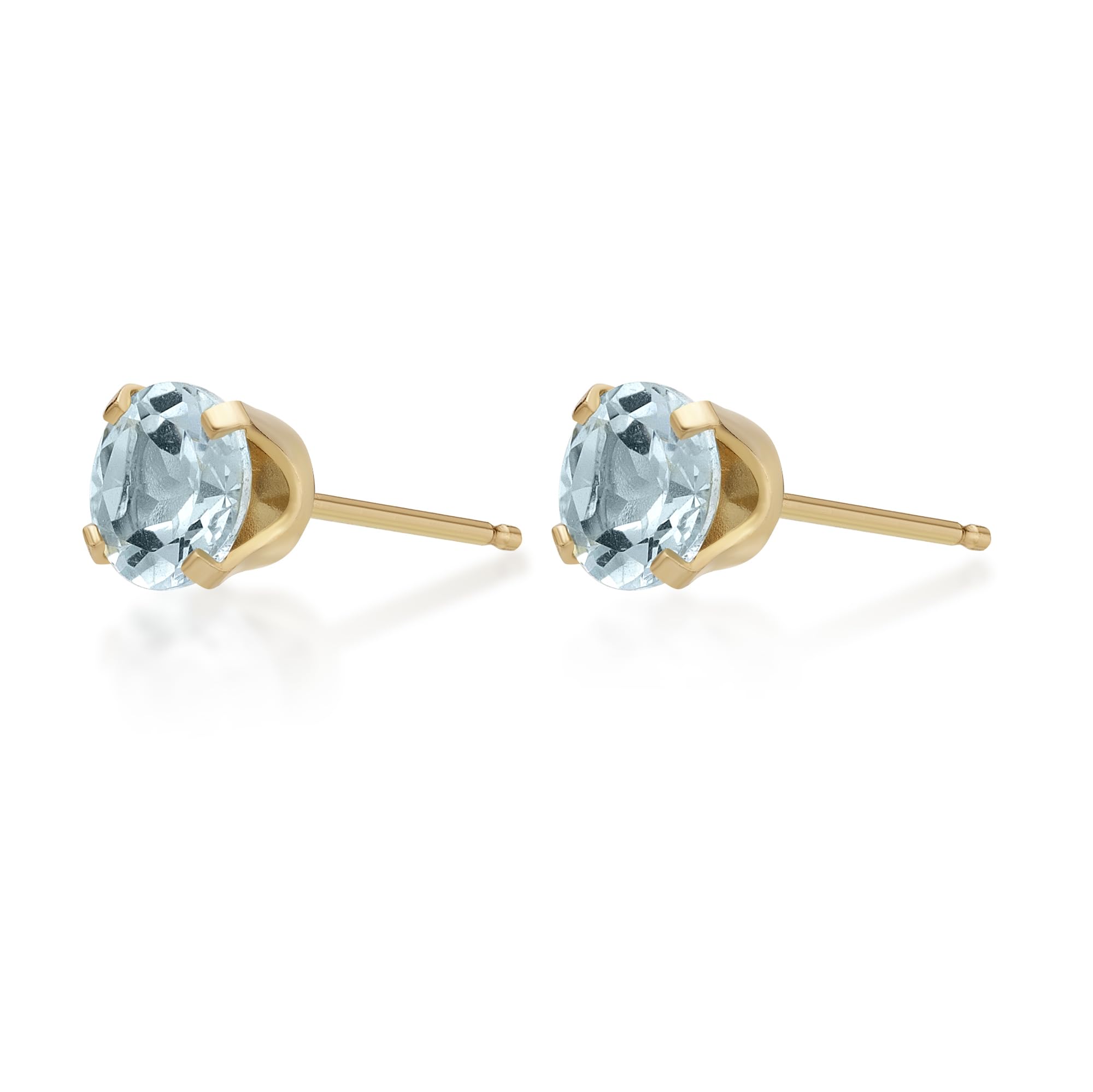 Natural Gemstone Round Stud Earrings for Women - 14k Yellow or White Gold, 5mm Push Back Birthstone Jewelry by Lavari Jewelers | Perfect for Gifts, Birthdays & Everyday Wear