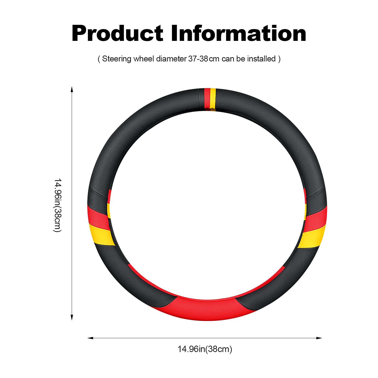 Premium Nappa Leather Steering Wheel Cover - Anti-Slip, Breathable & Sweat Absorbent - Round Shape for 38cm (15