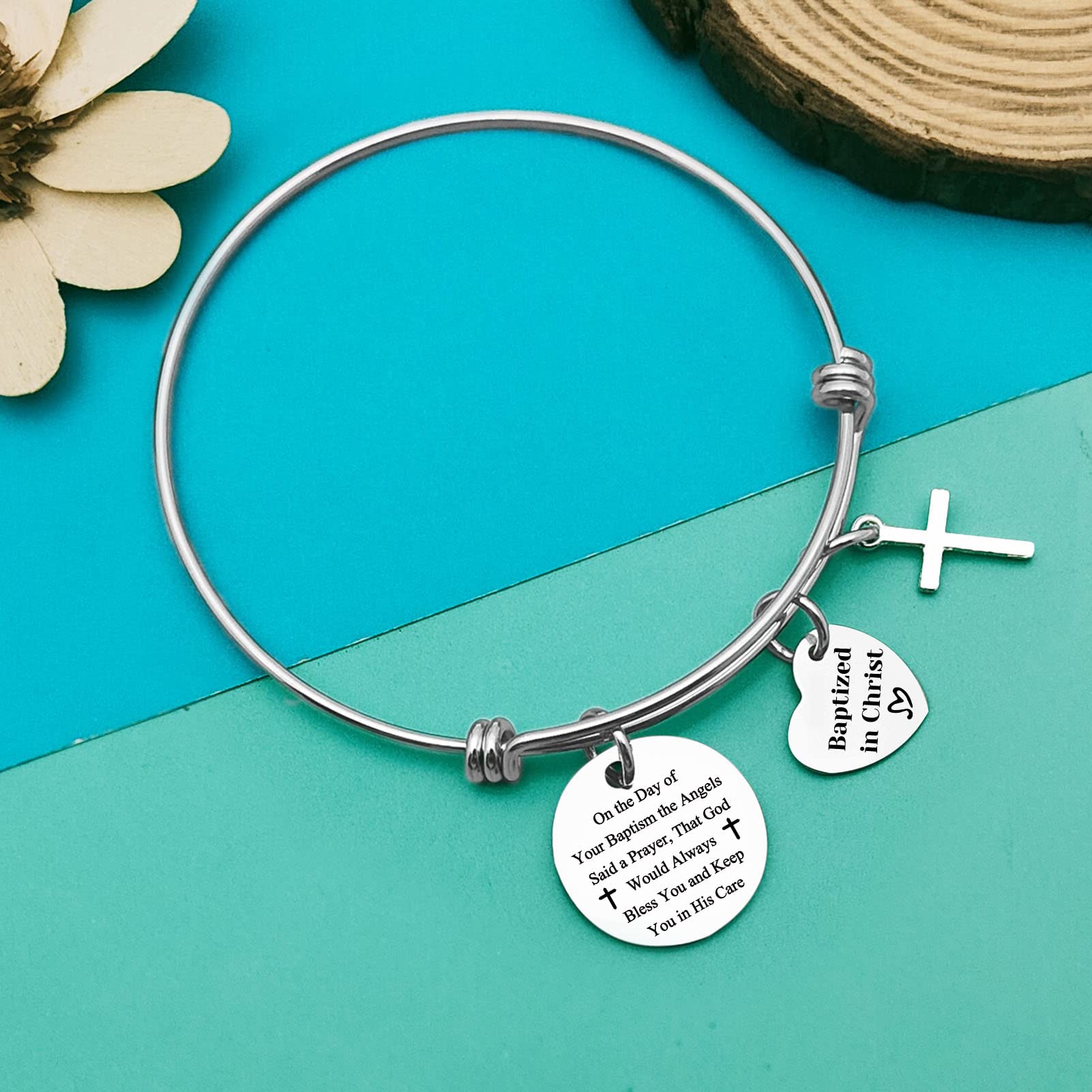Christian Baptism Bracelet for Women - Adjustable Inspirational Bangle Jewelry, Baptism Gift for Friends & Family, First Communion Gift, Baptized in Christ - Perfect for Church, Weddings & Special Occasions