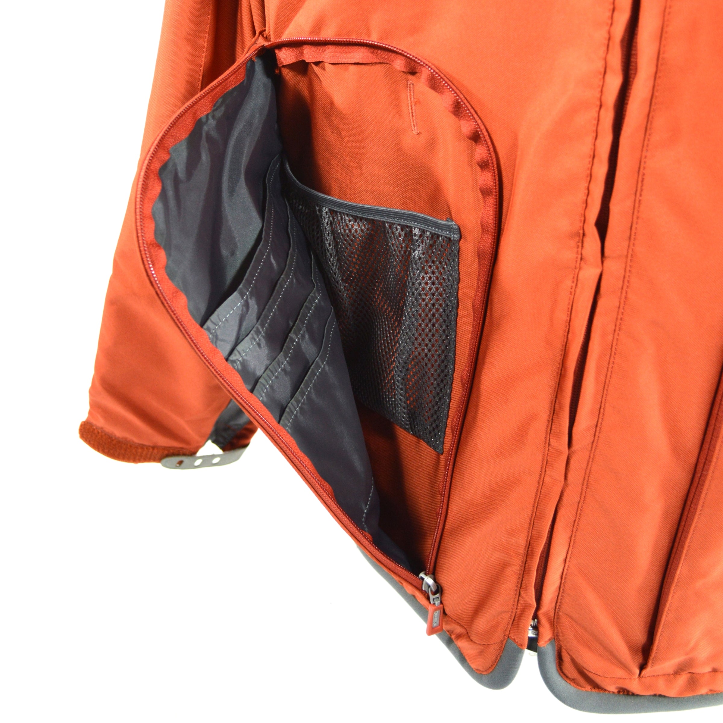 Pre-Owned TUMI Travel Jacket - Medium Size in Burnt Orange & Gray with Large Pockets | Perfect for Business Trips & Outdoor Adventures