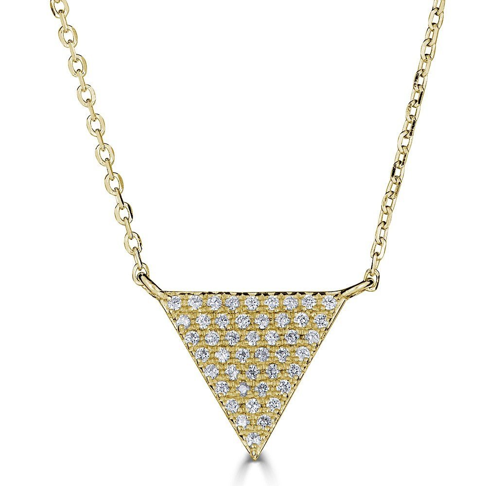 14K Gold 0.18 CTW Diamond Pave Triangle Necklace for Women - Elegant Layering Jewelry for Date Night & Special Occasions