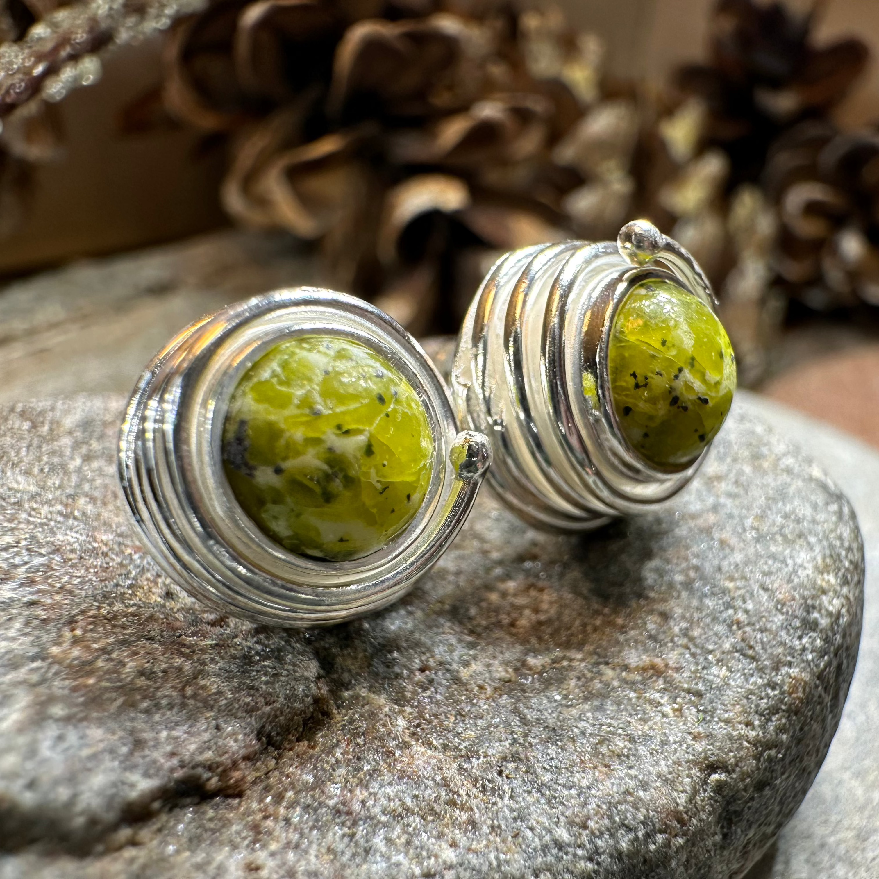 Connemara Marble Celtic Spiral Post Earrings - Handmade Irish Jewelry for Women, Dainty Stud Earrings for Everyday Wear | Perfect Gift for Birthday, Anniversary & St. Patrick's Day