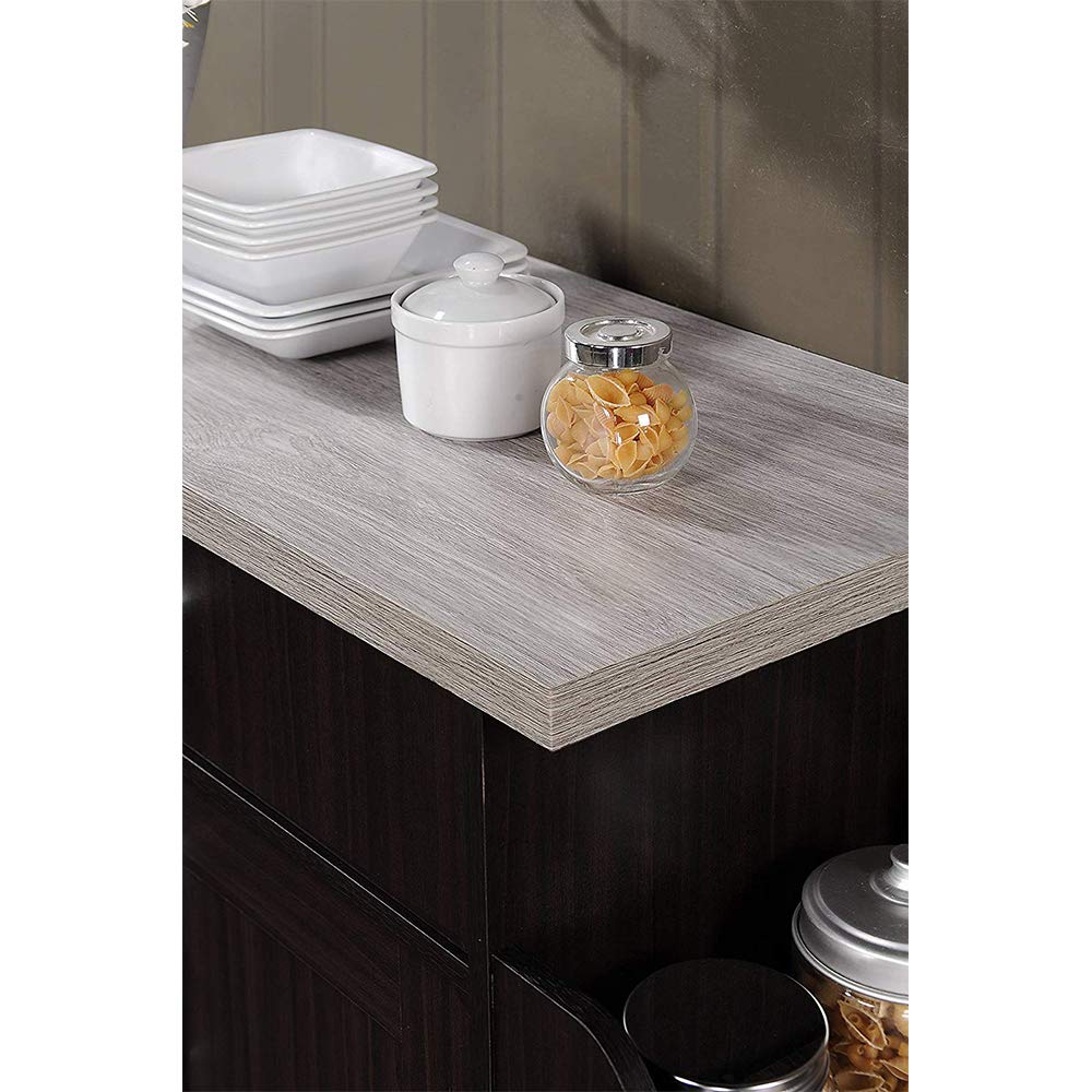 Hodedah Kitchen Island with Spice Rack, Towel Rack & Drawer - Chocolate Finish with Grey Top - Perfect for Small Kitchens, Pantry Organization & Extra Counter Space
