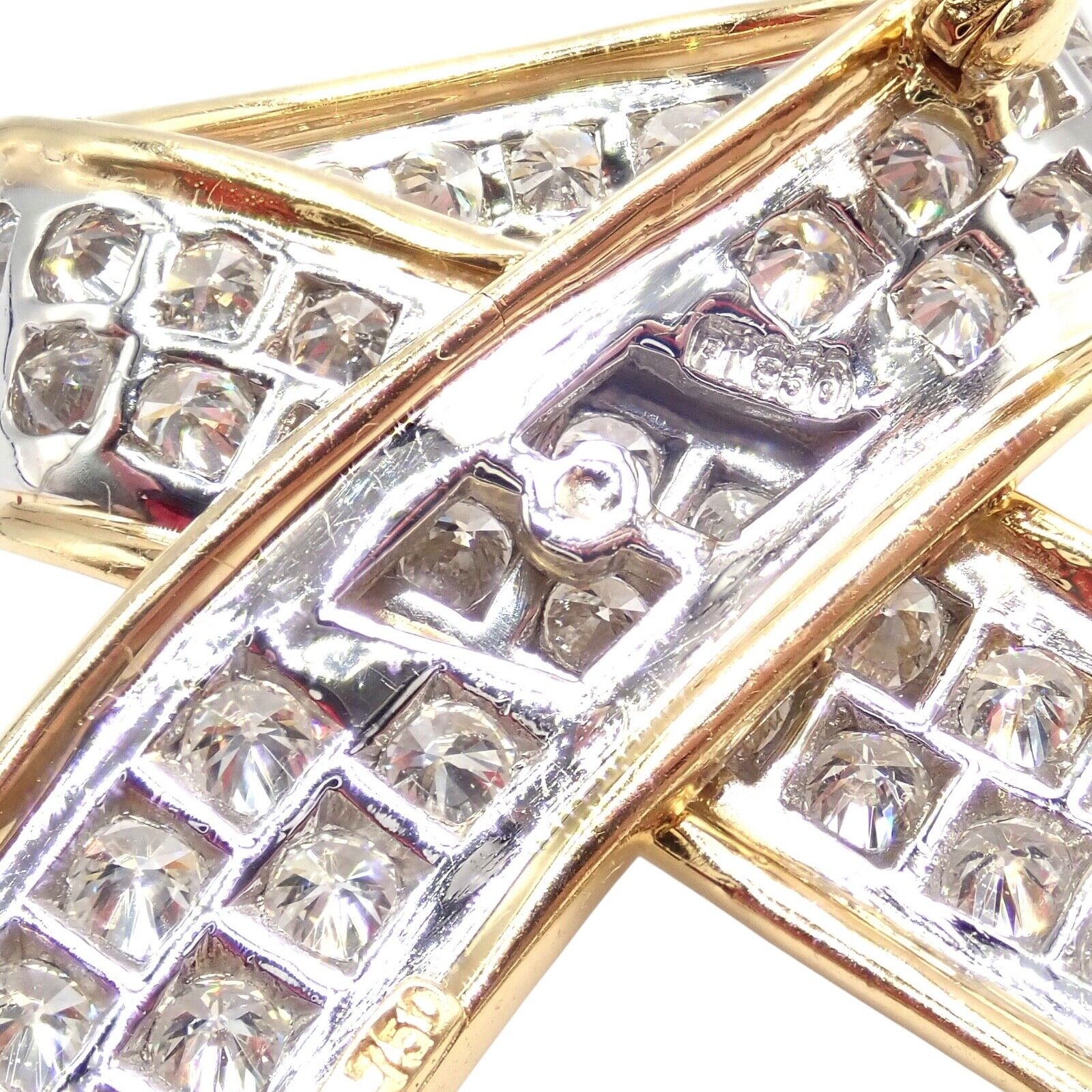 Vintage Tiffany & Co 18k Yellow Gold Platinum Diamond Ribbon Bow Pin Brooch - Elegant Jewelry for Women, Perfect for Weddings, Parties & Special Occasions
