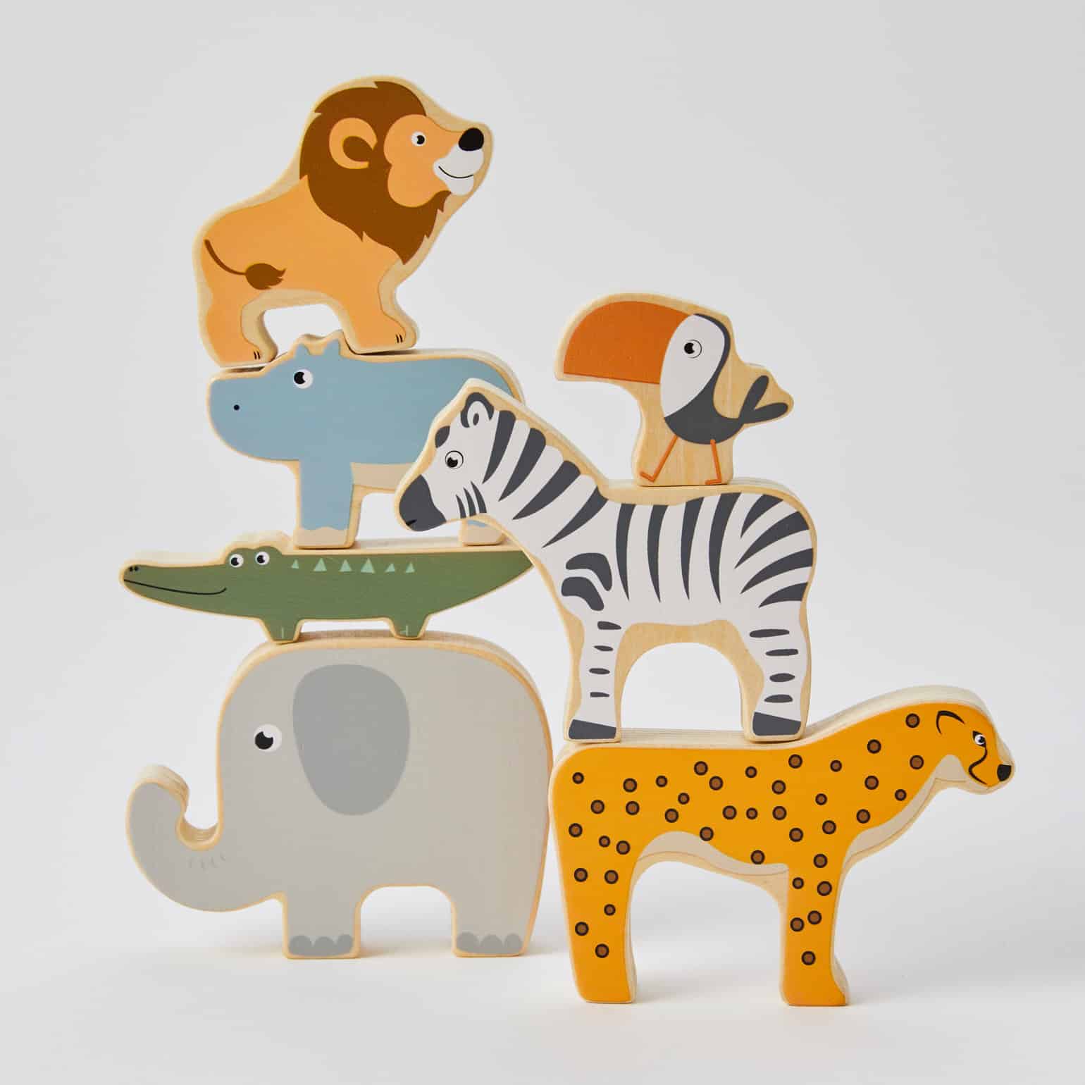 Wooden Jungle Animals Stacking Toys for Toddlers - Montessori Learning & Educational Stacking Blocks - Perfect for Baby Shower Gifts & Early Childhood Development Play