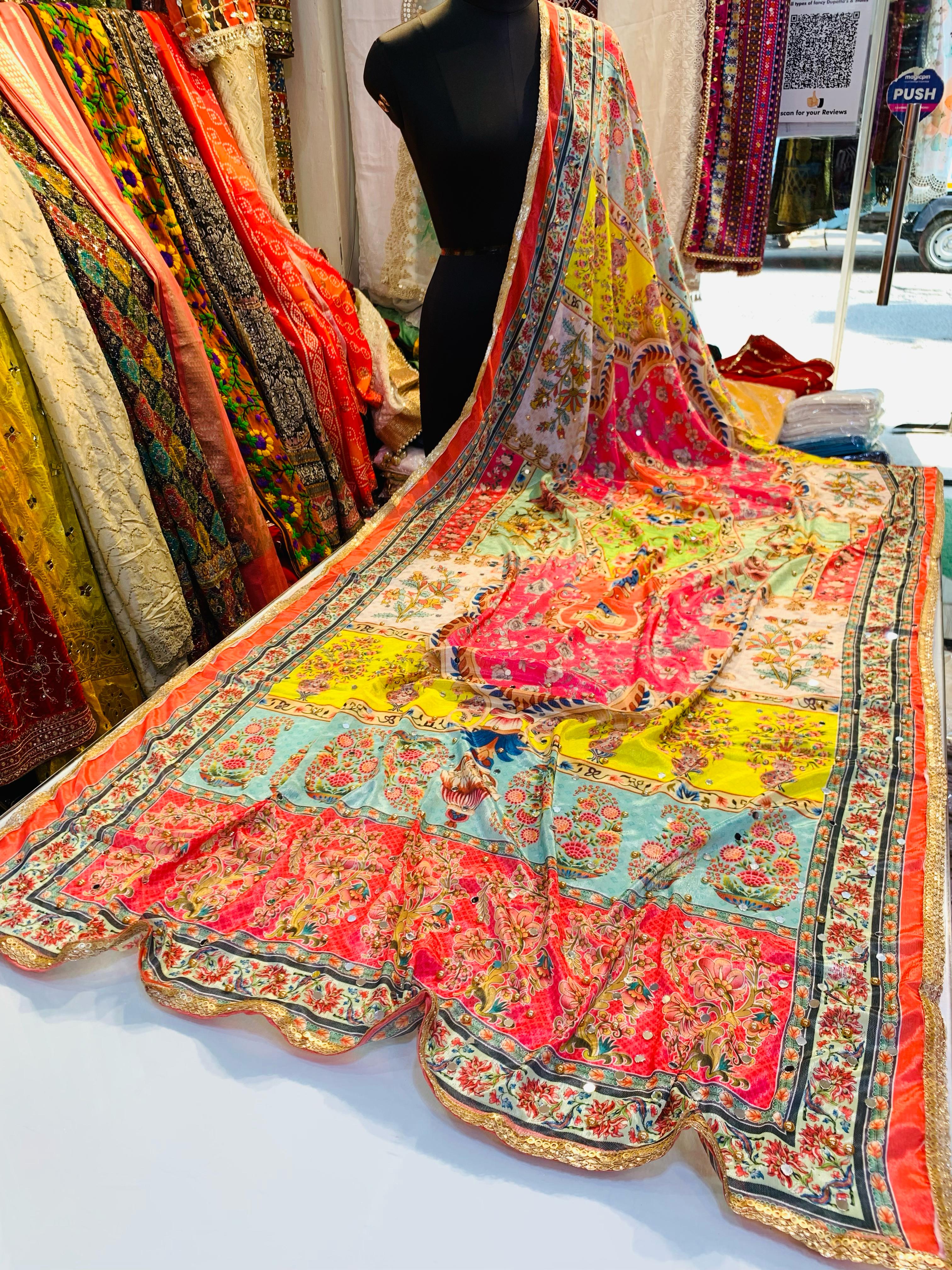 Exquisite Multicolor Handmade Pakistani Dupatta for Women - Premium Scarf (D258) | Perfect for Weddings, Parties & Ethnic Outfits