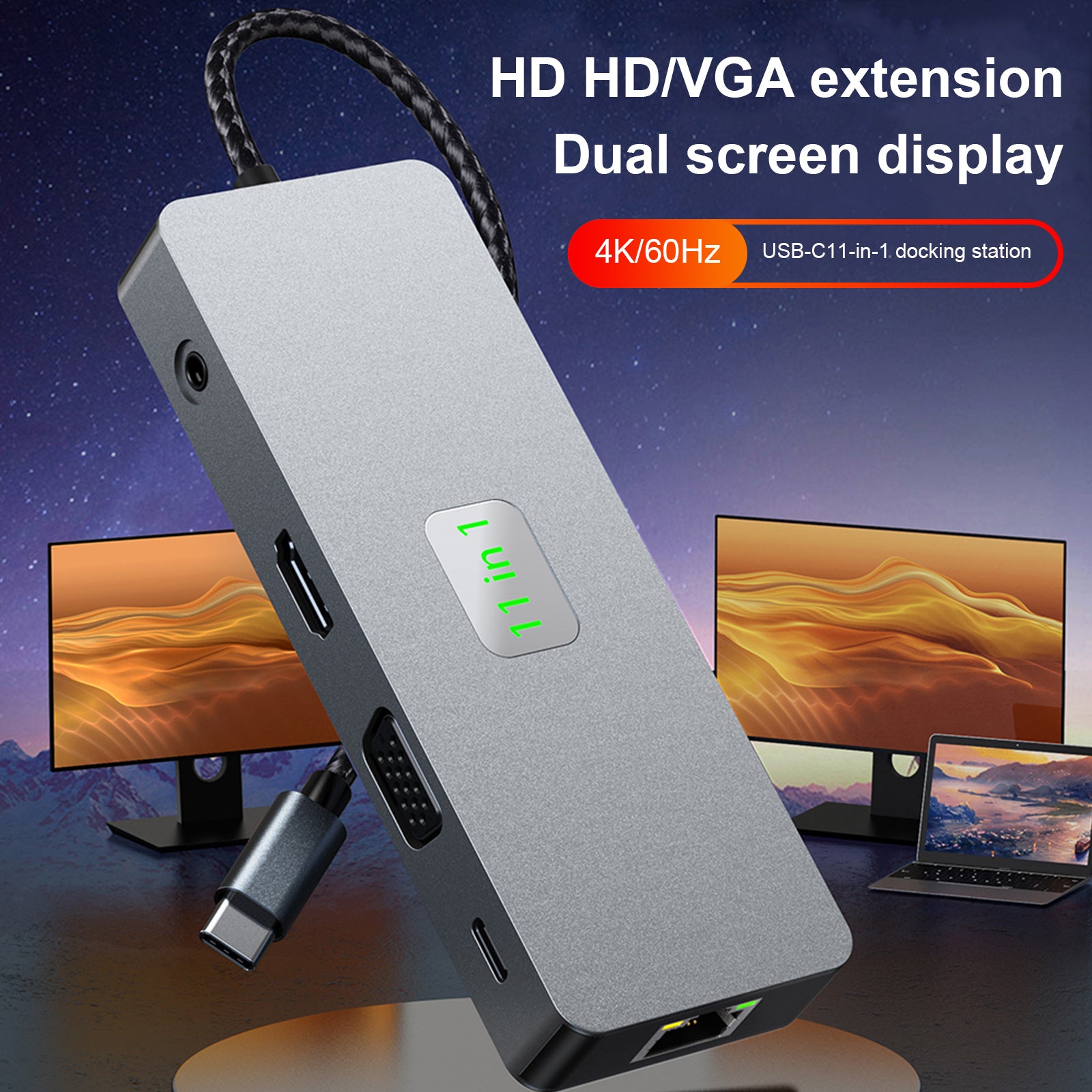 11-in-1 USB C Hub with Gigabit Ethernet, 4K HDMI, VGA, USB 3.0, 100W PD, SD/TF Card Reader & Audio Jack - Perfect for MacBook Pro/Air, iPad Pro & Windows Laptops - Ideal for Home Office, Gaming & Video Conferencing