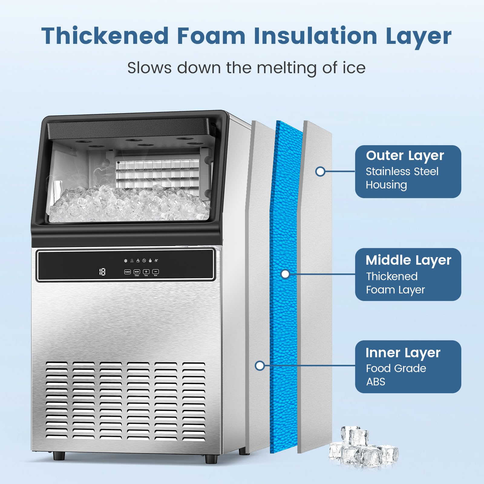 COWSAR 100 lbs/24H Commercial Ice Maker Machine - 45 Ice Cubes per Cycle, Self-Cleaning Stainless Steel Under Counter Ice Machine with 48-Hour Timer for Bars, Cafes, Restaurants & Home Use - Perfect for Cocktails, Beverages & Food Preservation