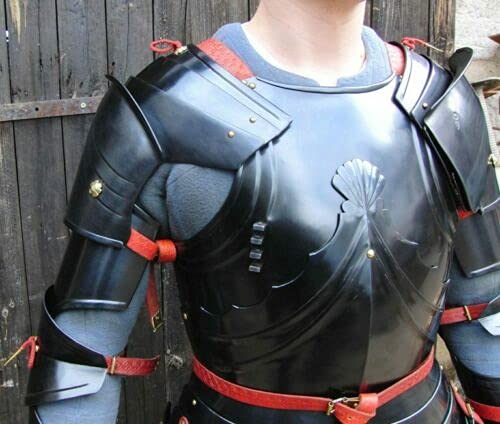 18GA Steel Medieval Upper Body Armor Suit - Breastplate with Hand & Pauldrons for LARP, Cosplay, Renaissance Fairs & Historical Reenactments