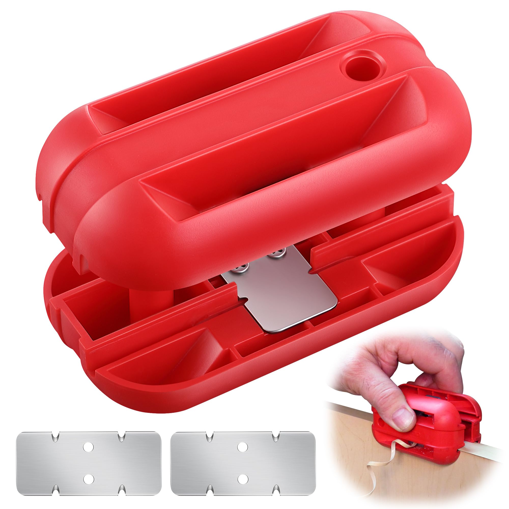 Feekoon Edge Banding Trimmer - Manual Woodworking Tool with Tungsten Carbide Blades for Laminate, Veneer, PVC & Plywood - Perfect for DIY Projects, Furniture Making & Cabinet Refinishing (Red)