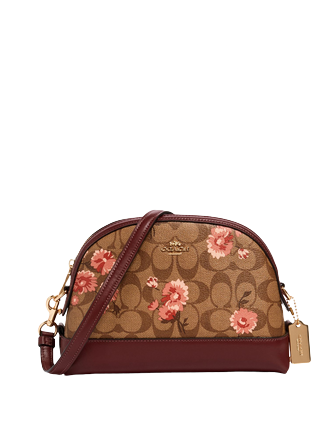 Coach Signature Canvas Dome Crossbody Bag with Prairie Daisy Cluster Print - Stylish and Compact Purse for Women, Perfect for Everyday Use, Travel, and Casual Outings