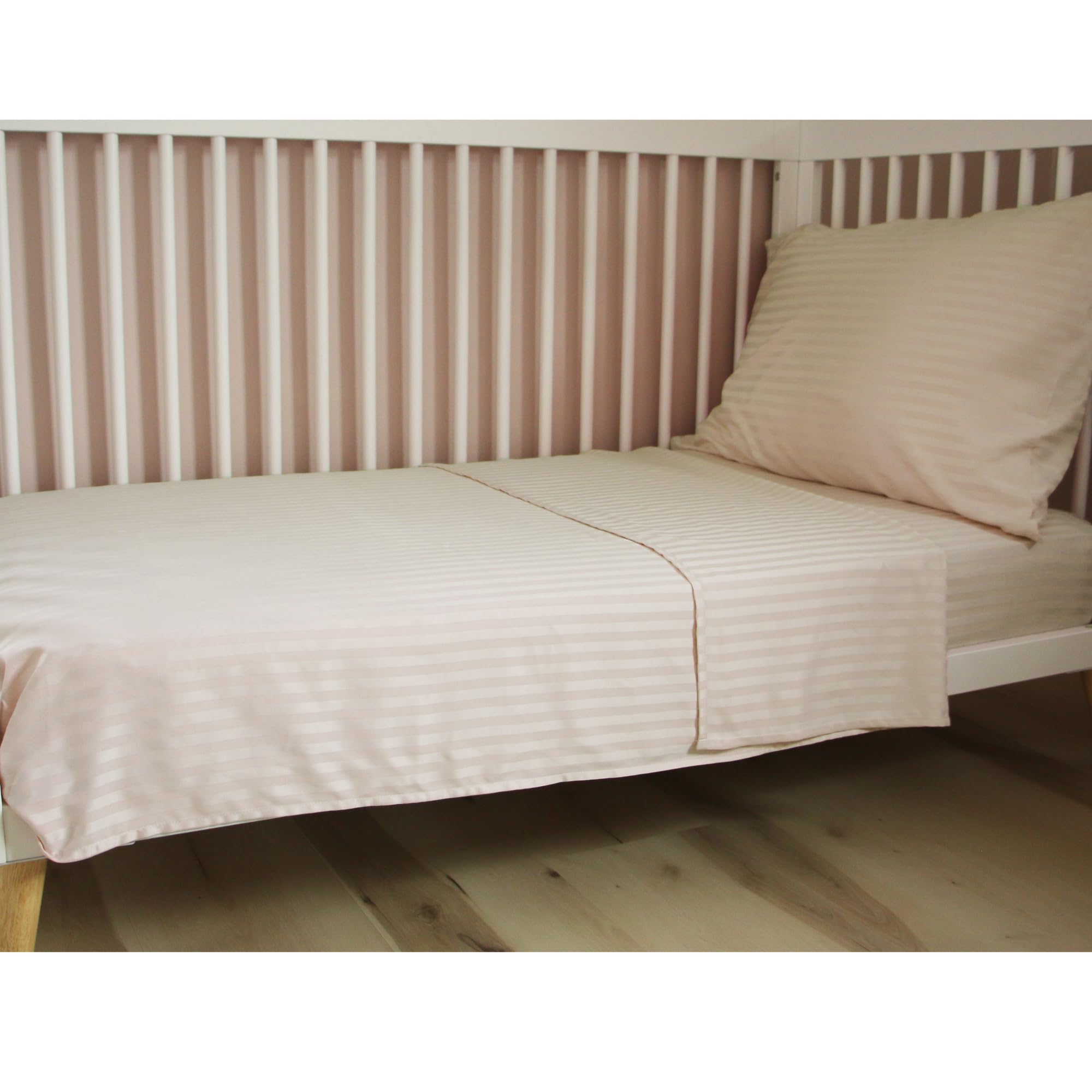 ZPECC 4-Piece Soft Toddler Bedding Set for Boys & Girls - Breathable Crib Comforter, Flat Sheet, Fitted Sheet & Pillowcase, Cream Stripe Design - Perfect for Nursery, Daycare & Toddler Rooms
