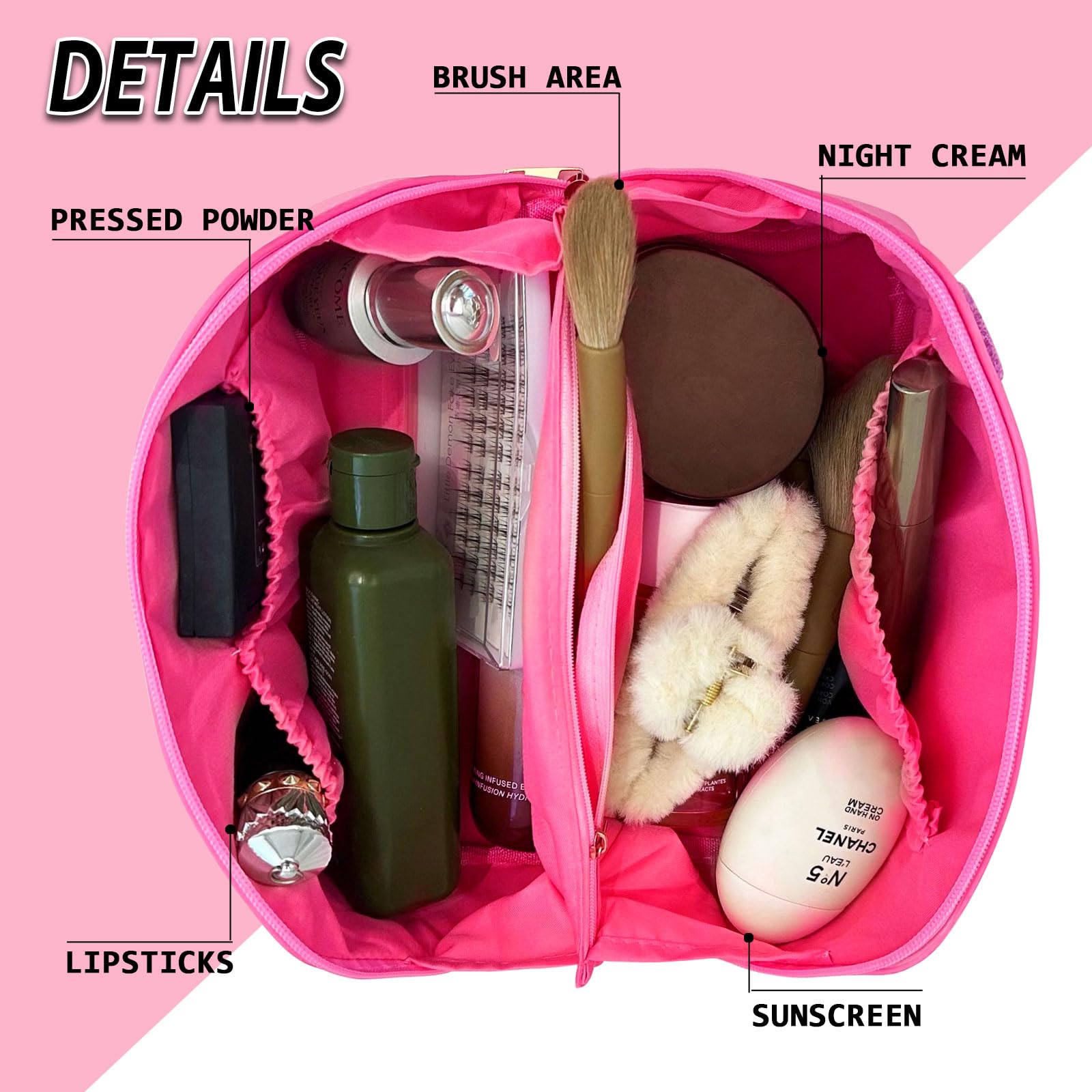 Preppy Patch Makeup Bag - Small Chenille Letter Cosmetic Pouch, Waterproof Zipper Toiletry Bag for Women & Teens | Perfect for Travel, Gym, School & Gift Giving