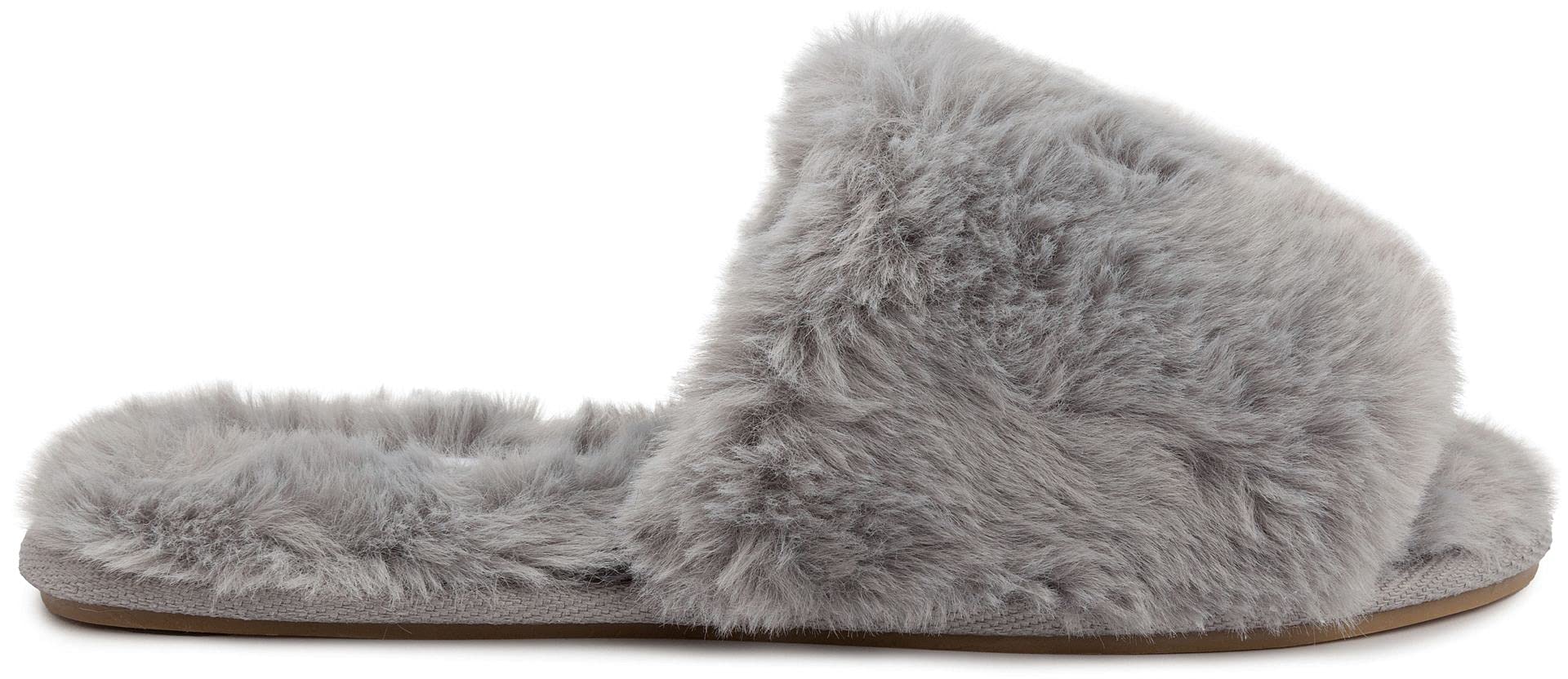 London Fog Women's Faux Fur Slippers - Cozy Open Toe Indoor/Outdoor House Shoes for Women | Perfect for Lounging, Spa Days & Quick Errands