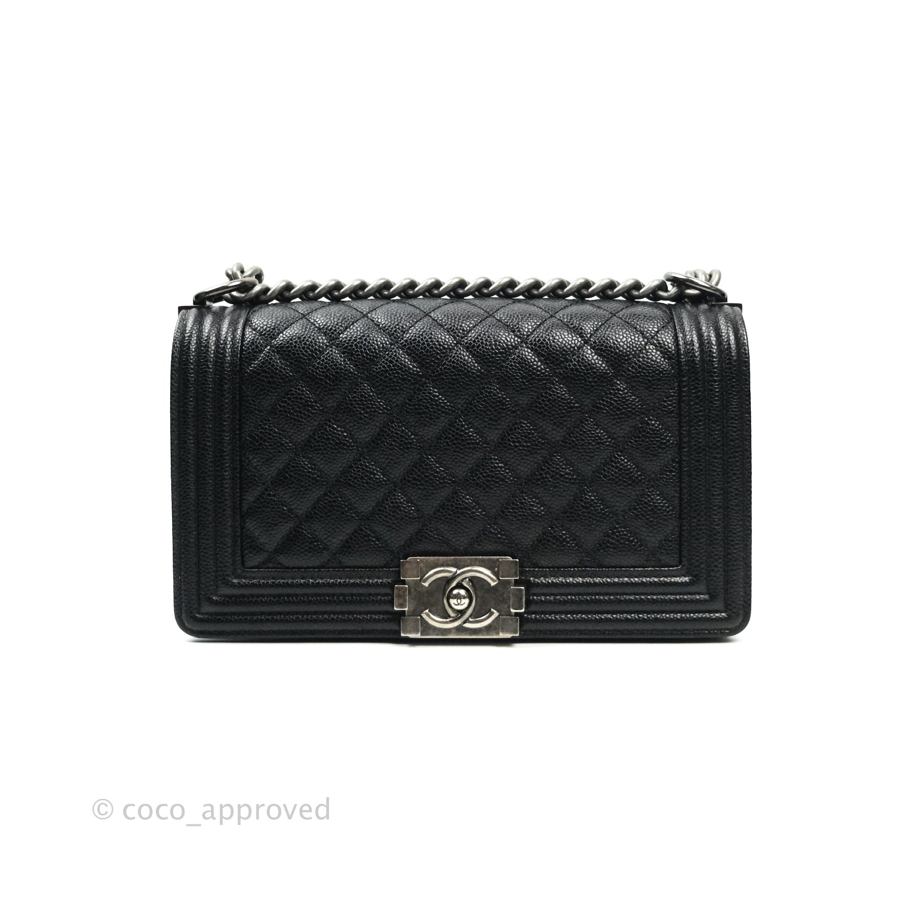 Chanel Boy Quilted Medium Handbag in Black Caviar Leather with Ruthenium Hardware - Luxury Crossbody Bag for Women, Perfect for Evening Events & Date Nights