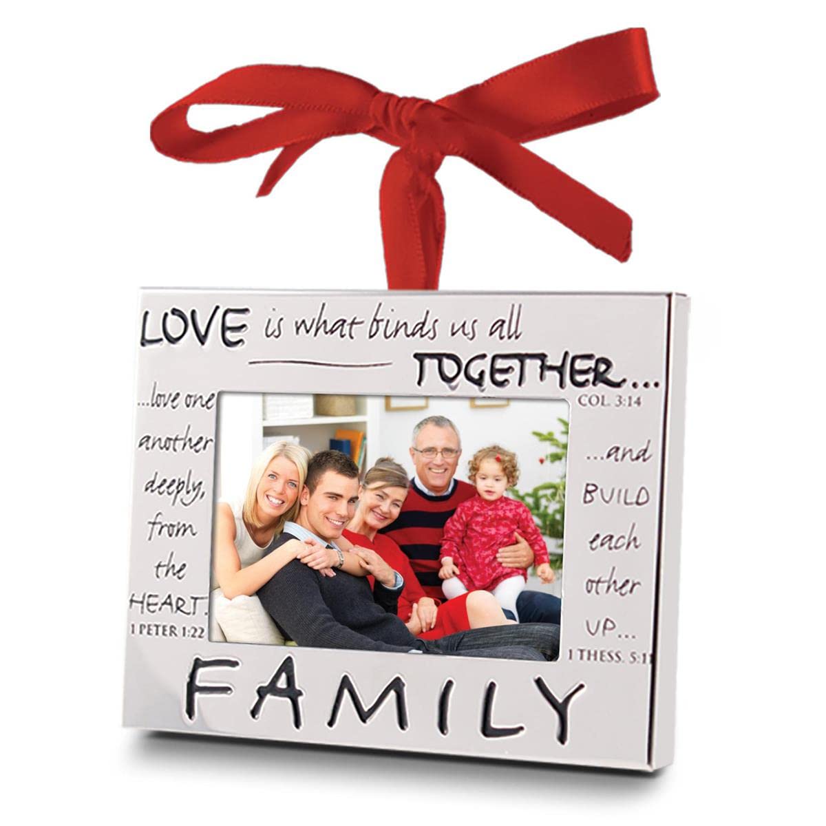 Personalized Christmas Ornament Frame Gift with Red Ribbon - Perfect for Family Photos, Holiday Decor & Keepsake Memories