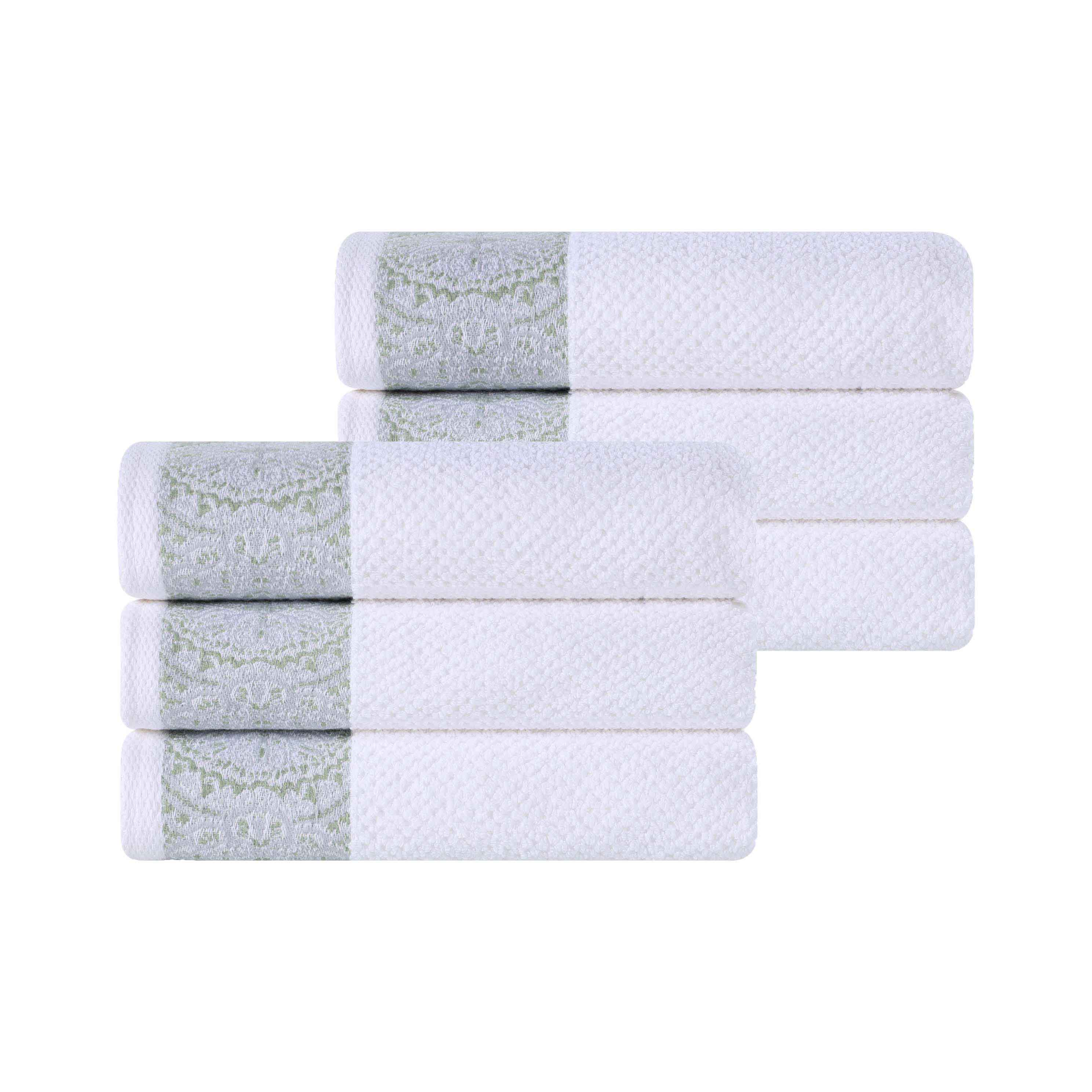 Premium Medallion Cotton Jacquard Textured Hand Towels - Set of 6, Soft & Absorbent Bathroom Towels for Guest Bath, Powder Room, and Spa - Luxury Home Decor Essentials