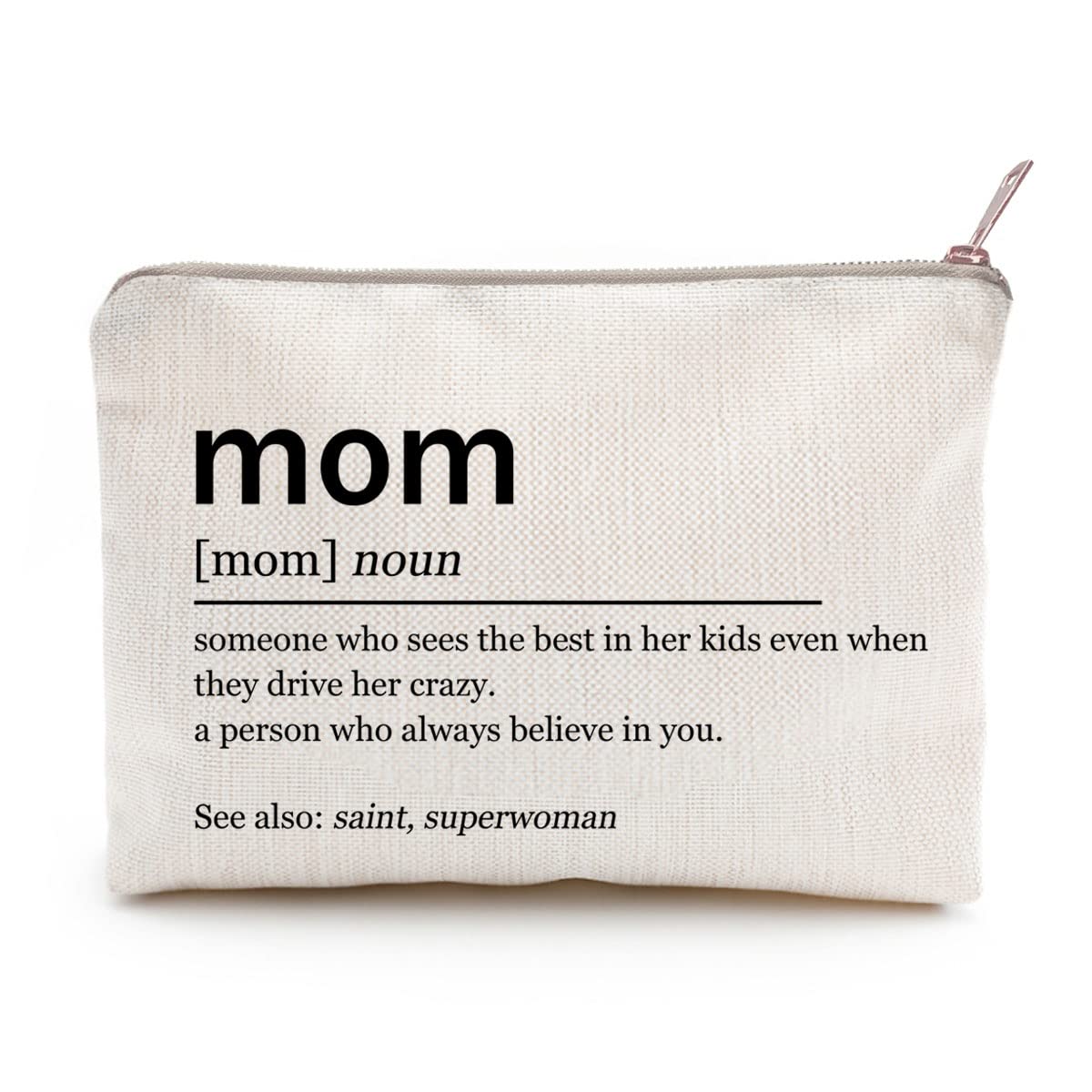 Funny Mom Definition Makeup Bag - Linen Cosmetic Travel Organizer & Toiletry Case for Women | Perfect Mother's Day Gift, Birthday Present & Travel Essential